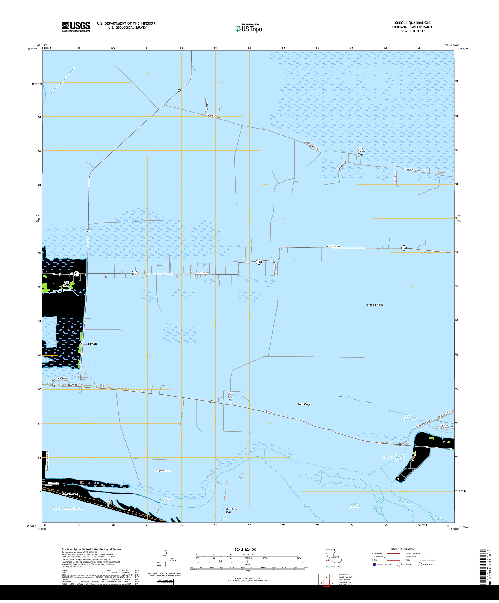 USGS US TOPO 7.5-MINUTE MAP FOR CREOLE, LA 2020