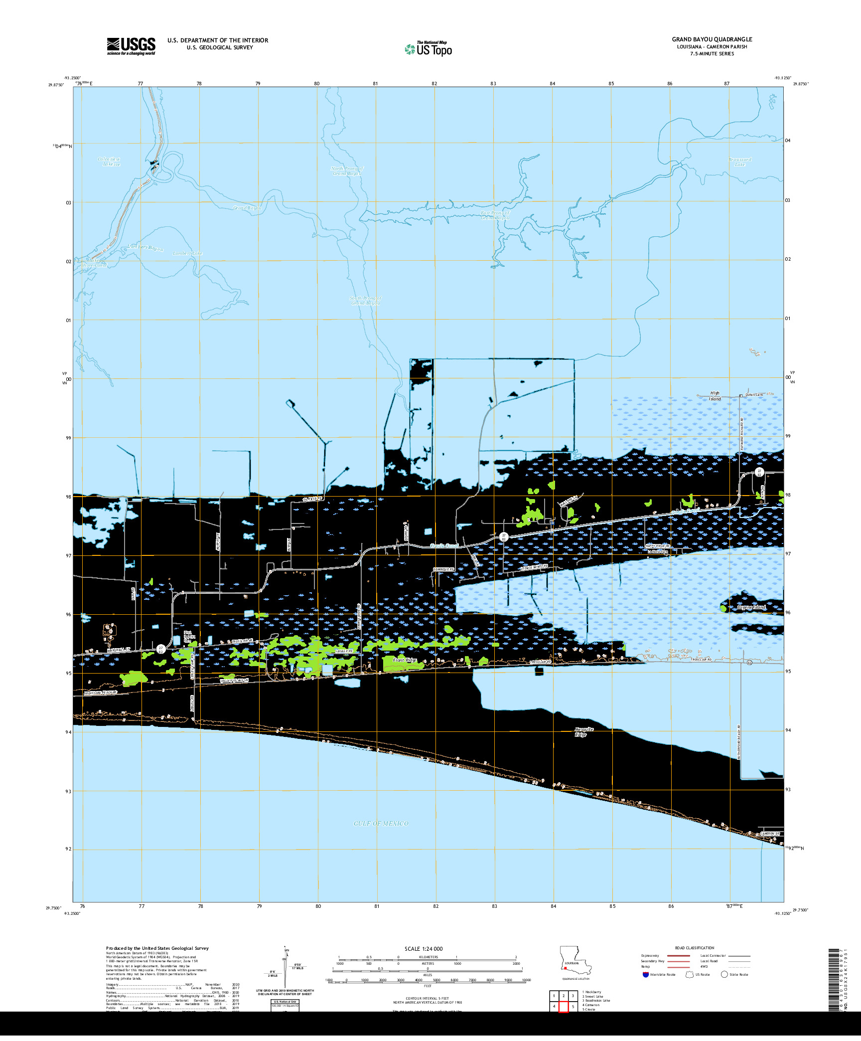 USGS US TOPO 7.5-MINUTE MAP FOR GRAND BAYOU, LA 2020
