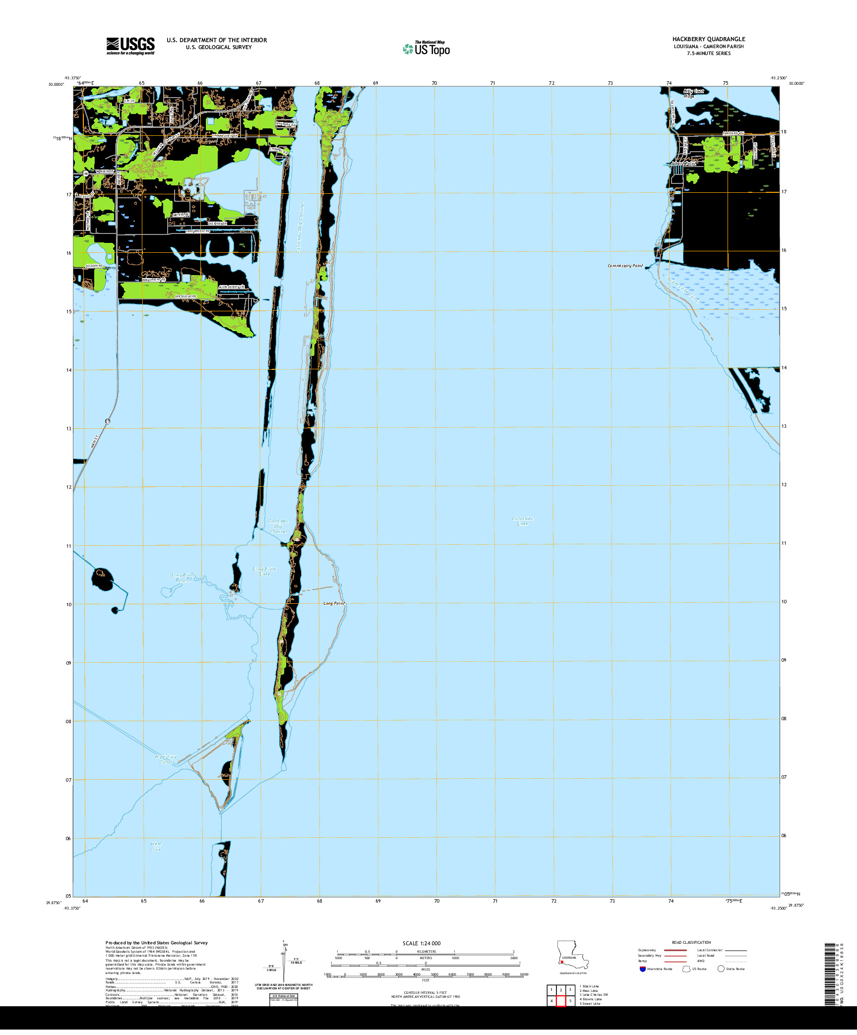 USGS US TOPO 7.5-MINUTE MAP FOR HACKBERRY, LA 2020