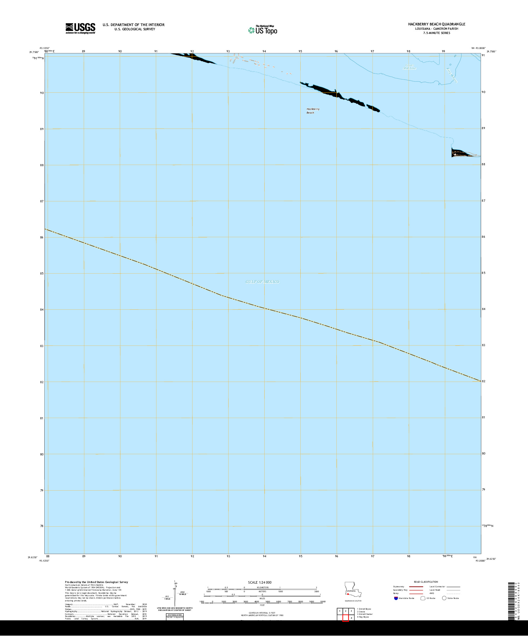 USGS US TOPO 7.5-MINUTE MAP FOR HACKBERRY BEACH, LA 2020