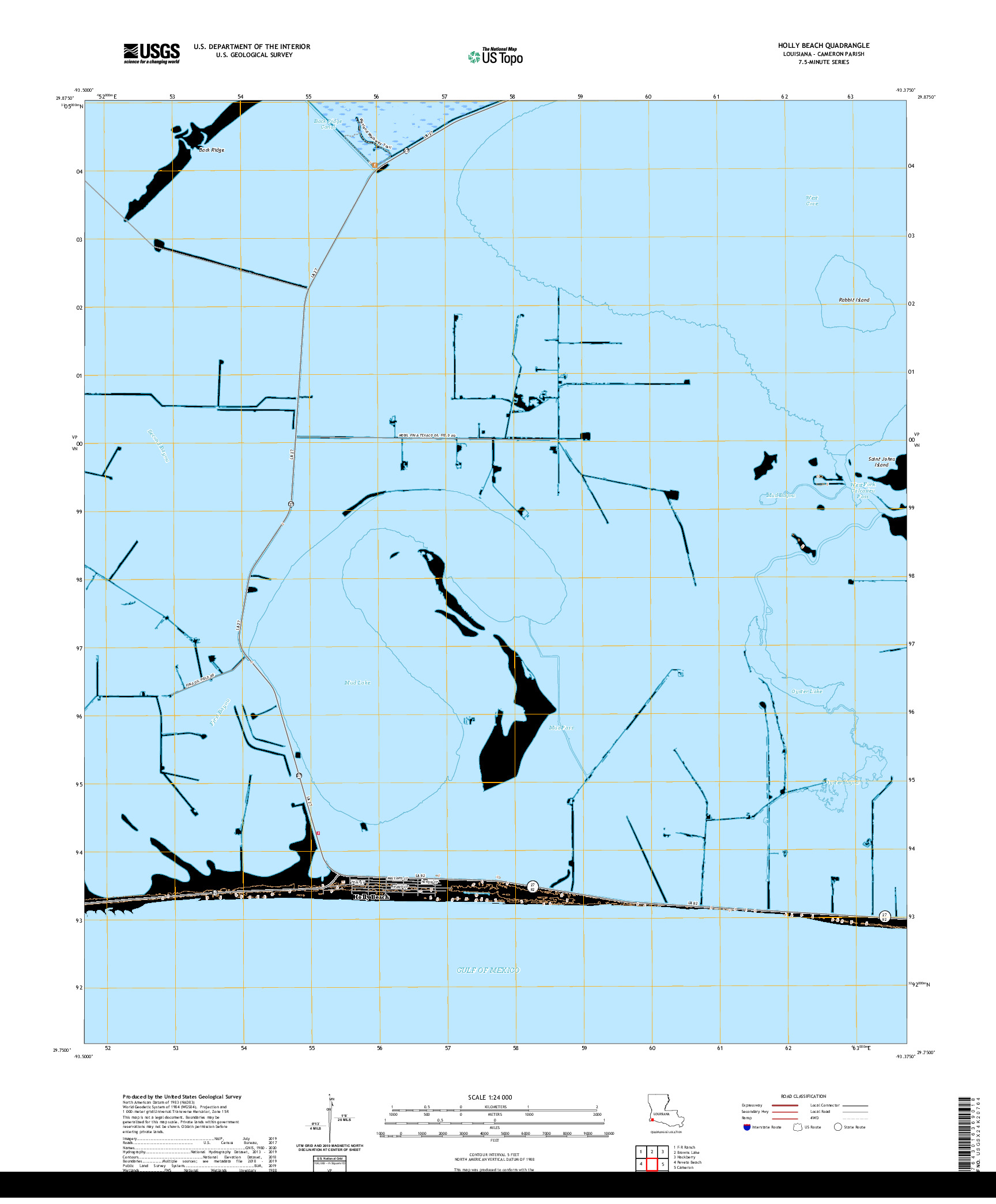 USGS US TOPO 7.5-MINUTE MAP FOR HOLLY BEACH, LA 2020