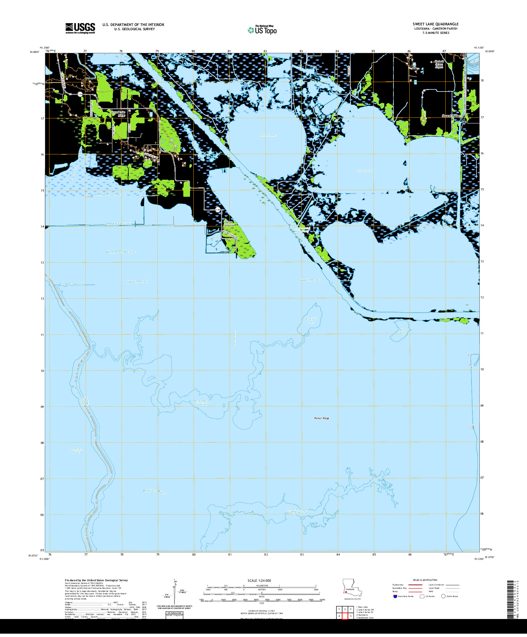 USGS US TOPO 7.5-MINUTE MAP FOR SWEET LAKE, LA 2020