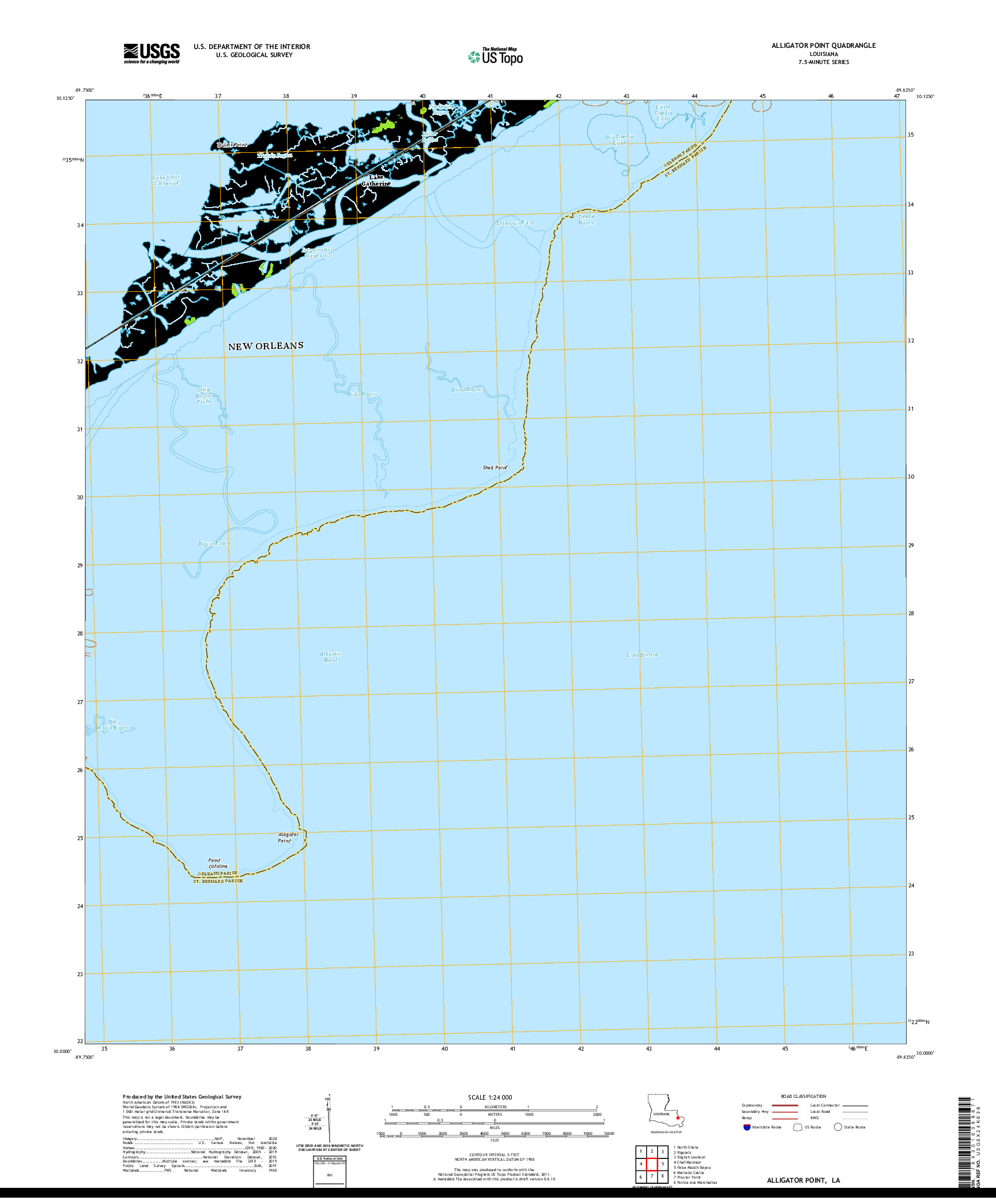 USGS US TOPO 7.5-MINUTE MAP FOR ALLIGATOR POINT, LA 2020