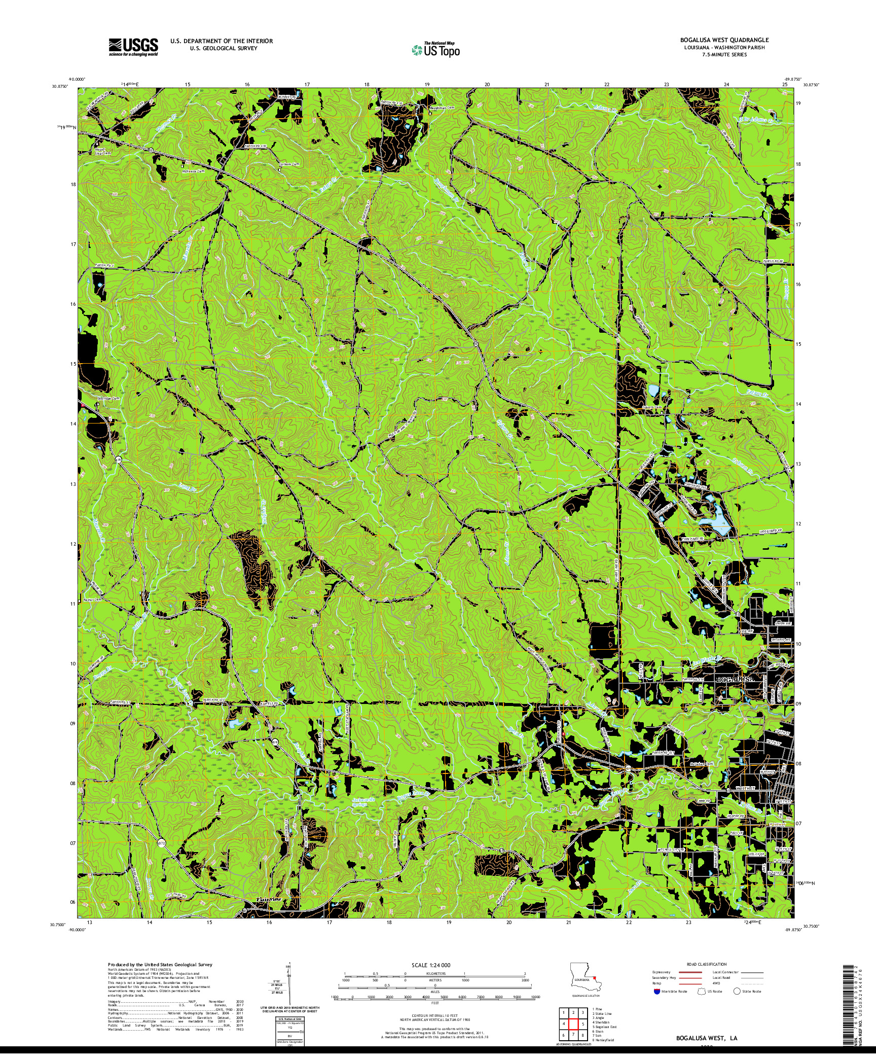USGS US TOPO 7.5-MINUTE MAP FOR BOGALUSA WEST, LA 2020
