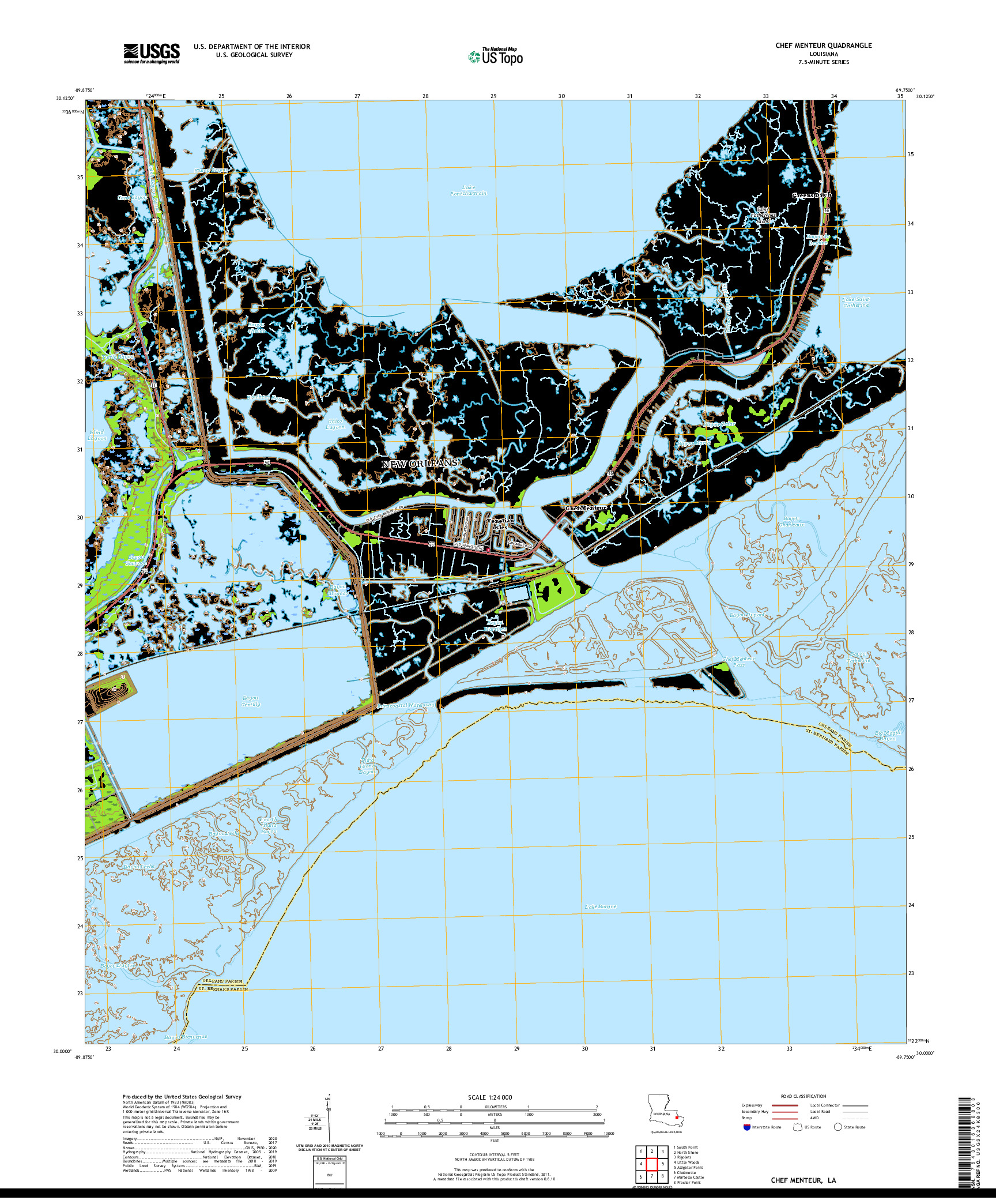 USGS US TOPO 7.5-MINUTE MAP FOR CHEF MENTEUR, LA 2020