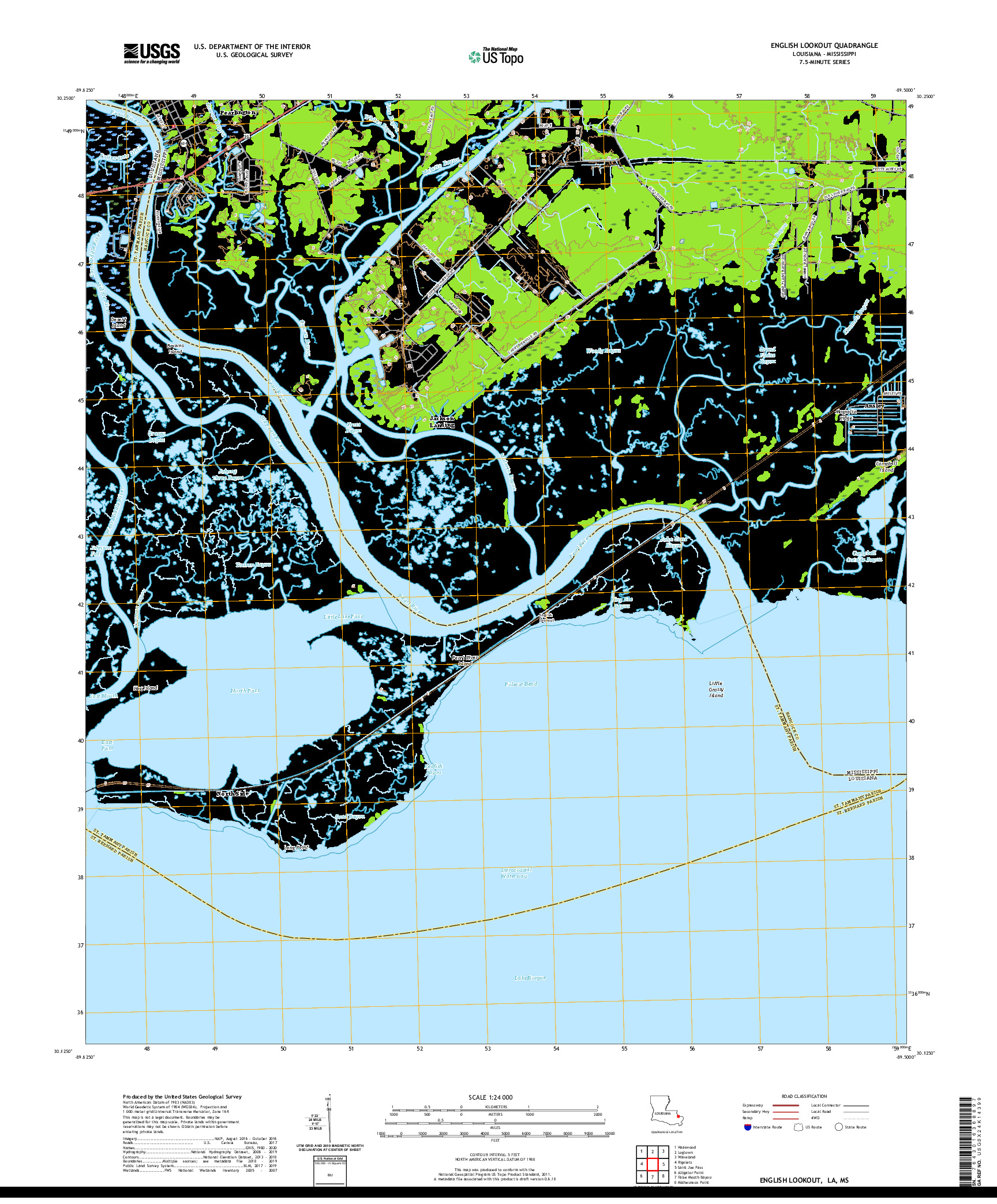 USGS US TOPO 7.5-MINUTE MAP FOR ENGLISH LOOKOUT, LA,MS 2020