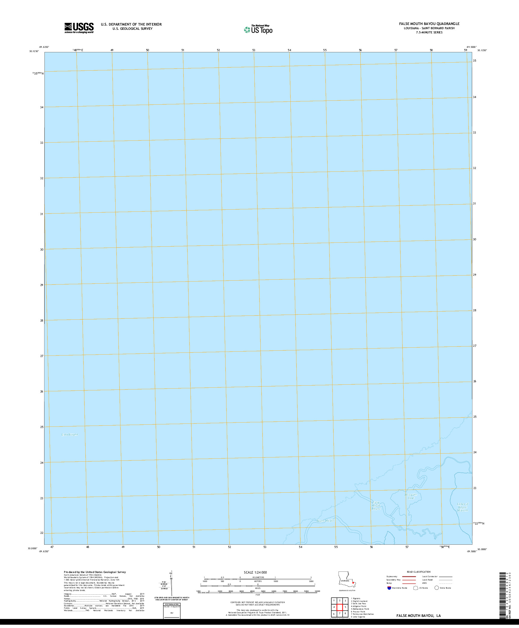 USGS US TOPO 7.5-MINUTE MAP FOR FALSE MOUTH BAYOU, LA 2020