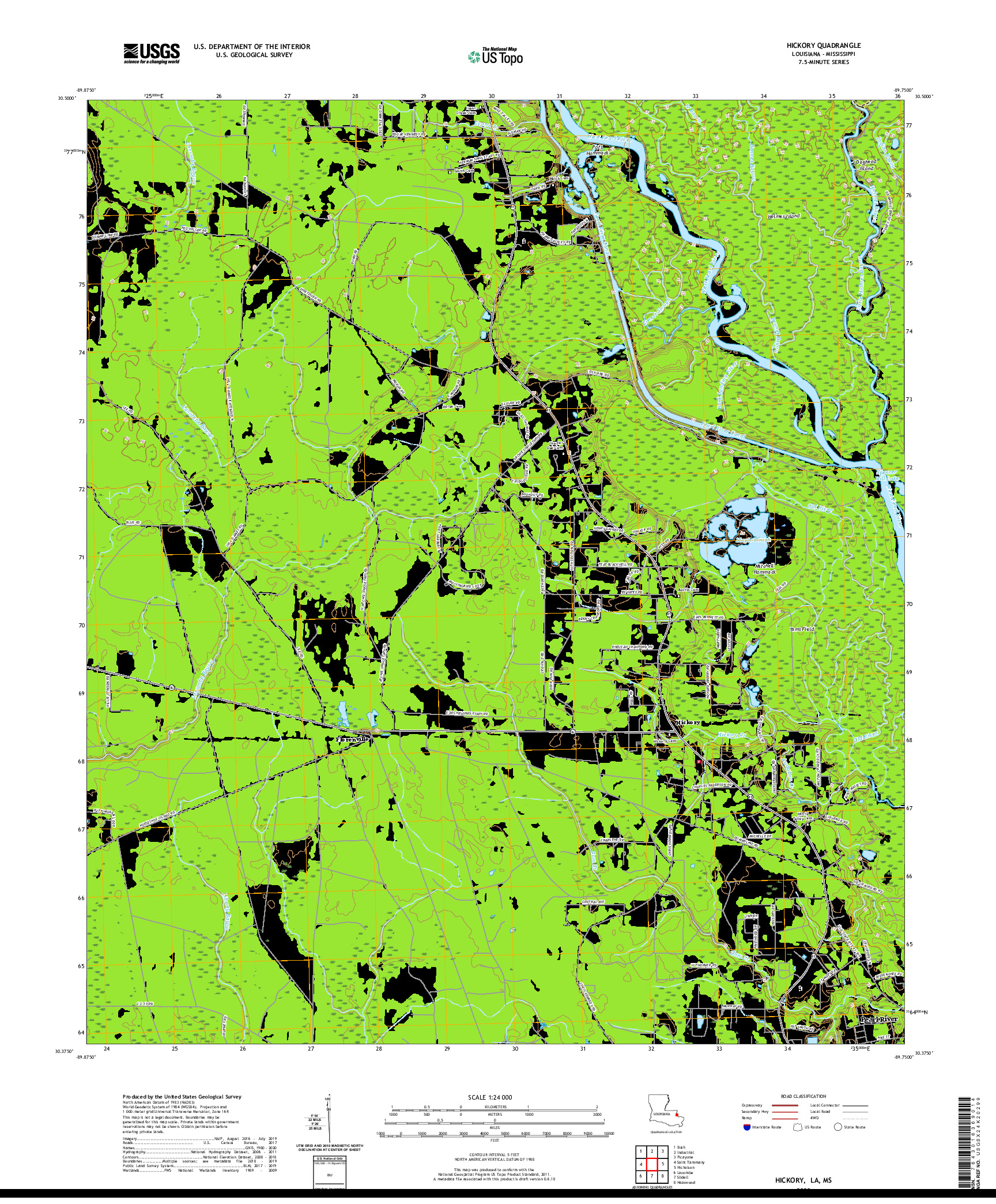 USGS US TOPO 7.5-MINUTE MAP FOR HICKORY, LA,MS 2020