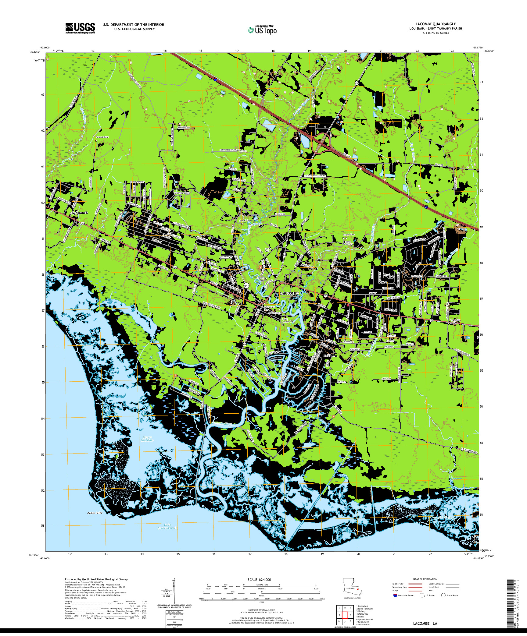 USGS US TOPO 7.5-MINUTE MAP FOR LACOMBE, LA 2020