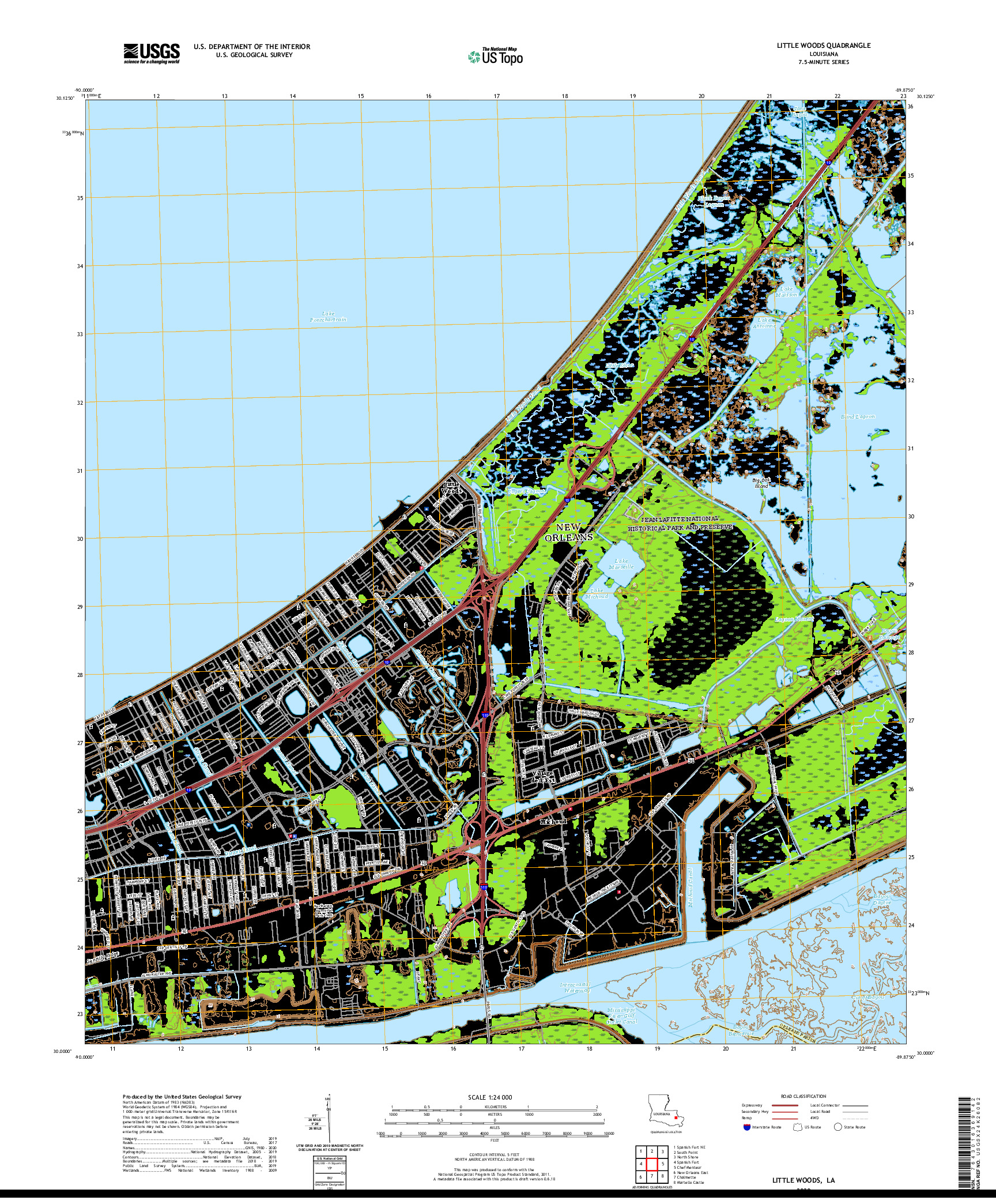 USGS US TOPO 7.5-MINUTE MAP FOR LITTLE WOODS, LA 2020