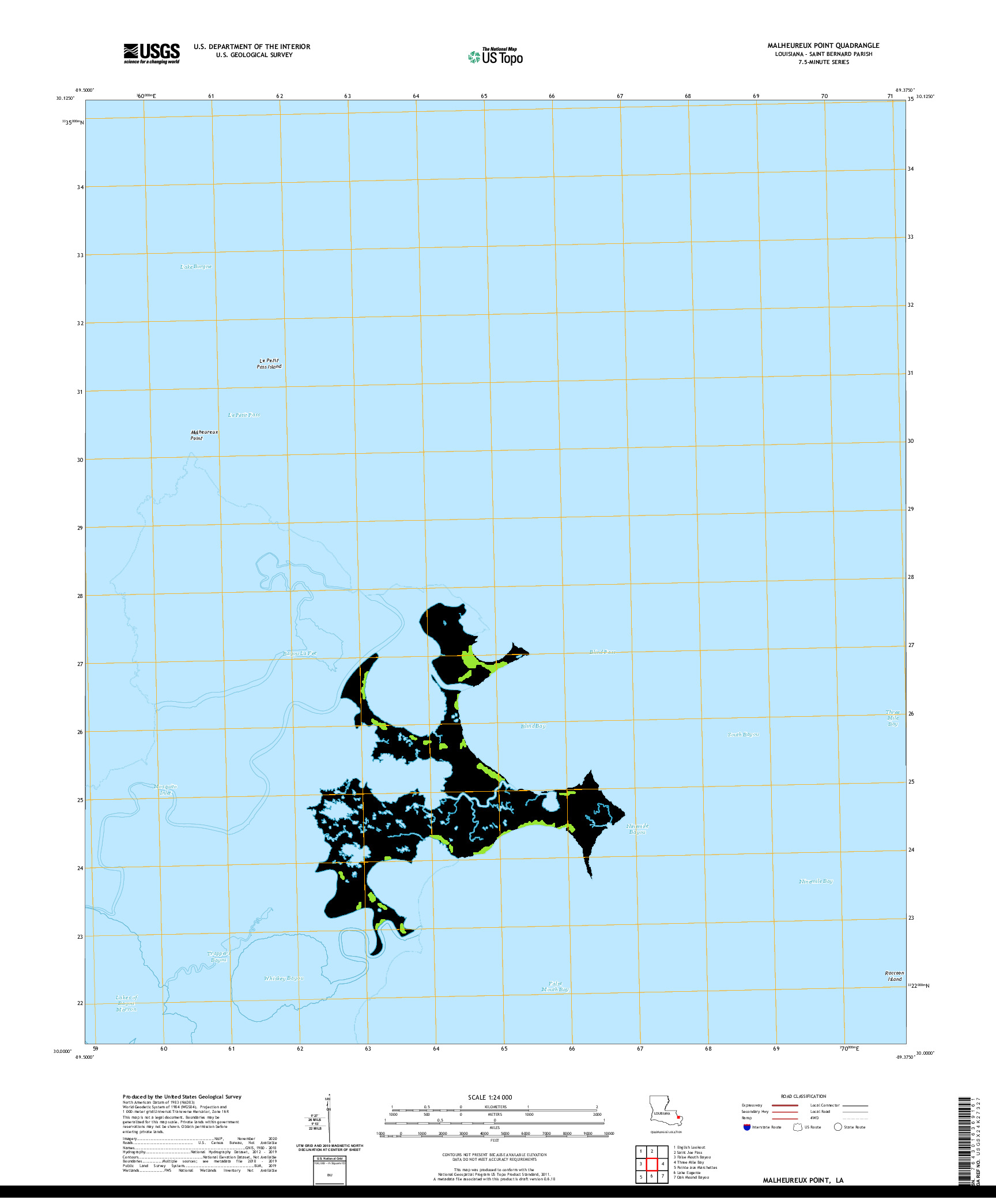 USGS US TOPO 7.5-MINUTE MAP FOR MALHEUREUX POINT, LA 2020