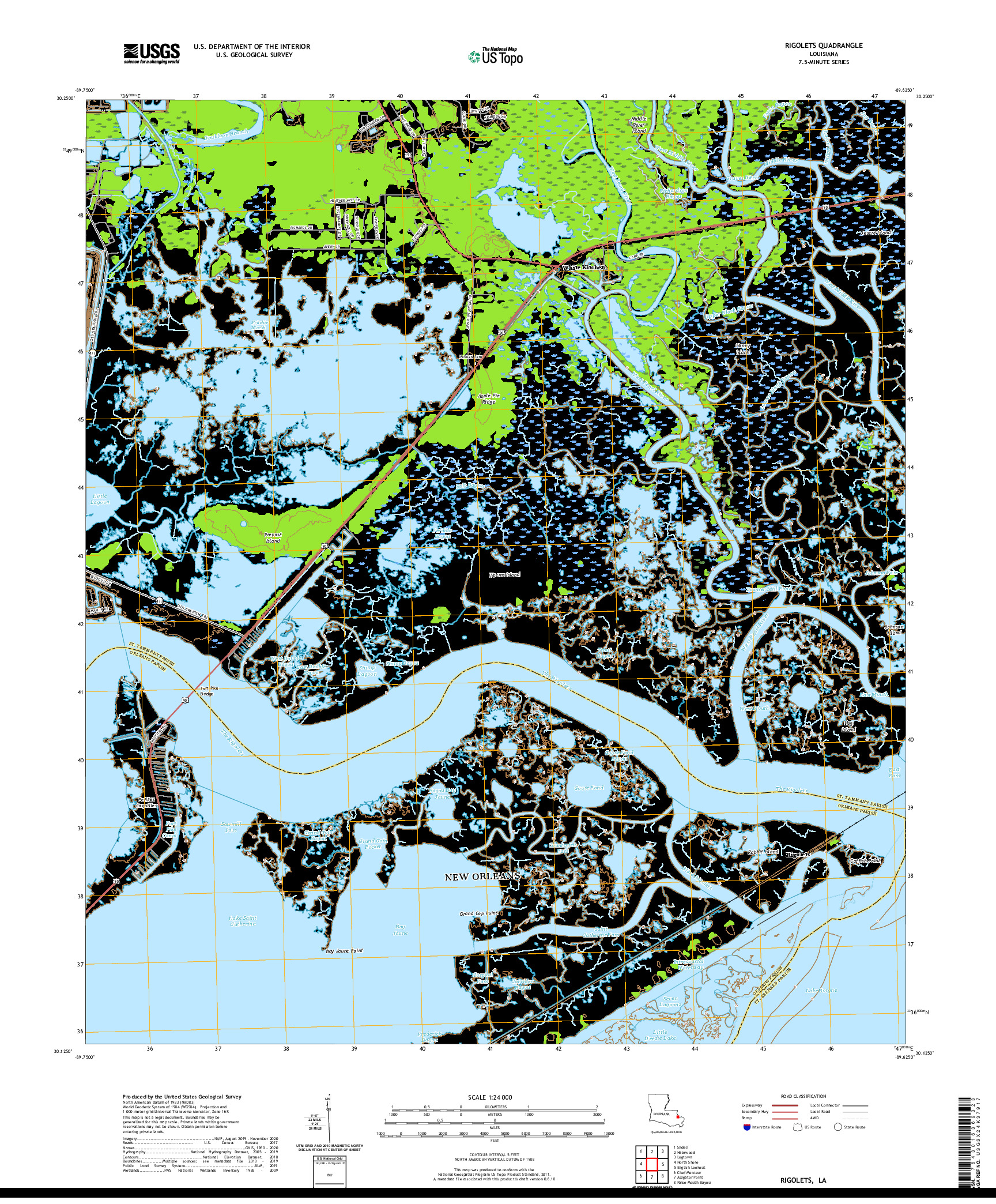USGS US TOPO 7.5-MINUTE MAP FOR RIGOLETS, LA 2020