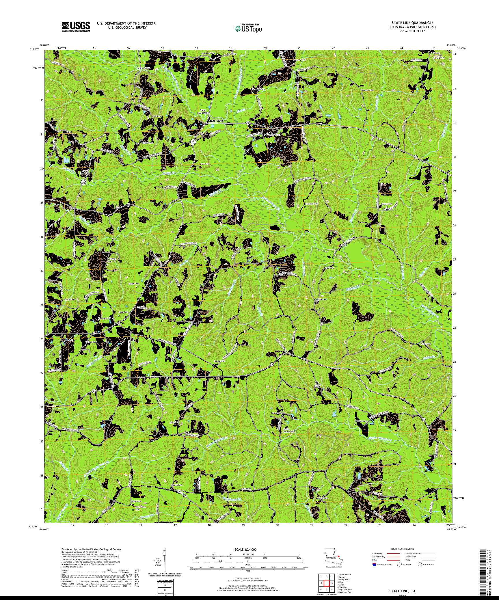 USGS US TOPO 7.5-MINUTE MAP FOR STATE LINE, LA 2020