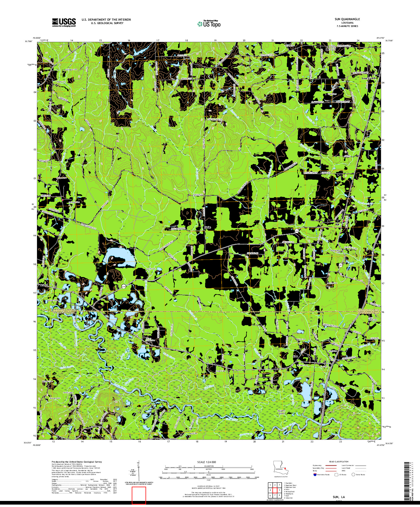 USGS US TOPO 7.5-MINUTE MAP FOR SUN, LA 2020