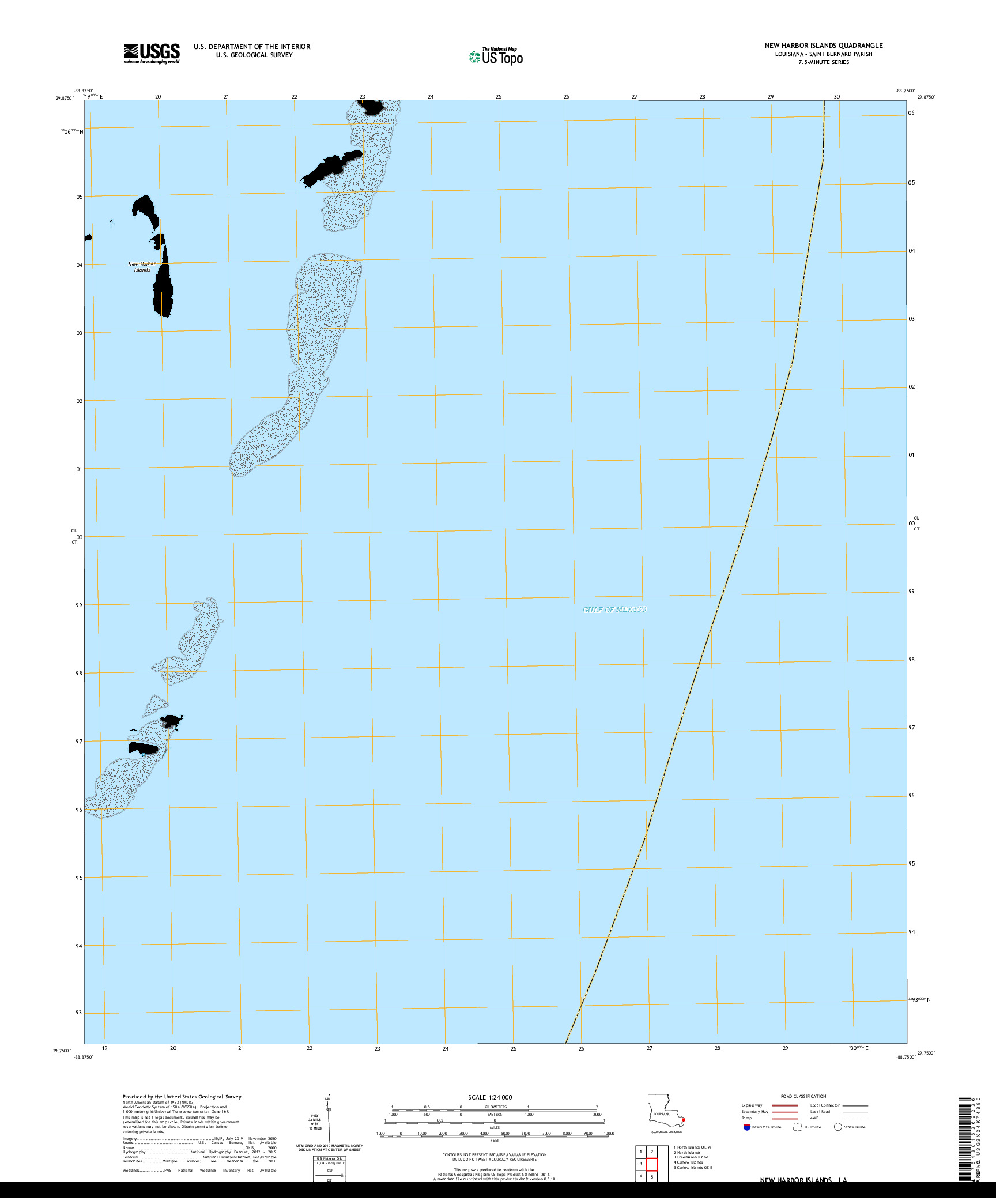 USGS US TOPO 7.5-MINUTE MAP FOR NEW HARBOR ISLANDS, LA 2020