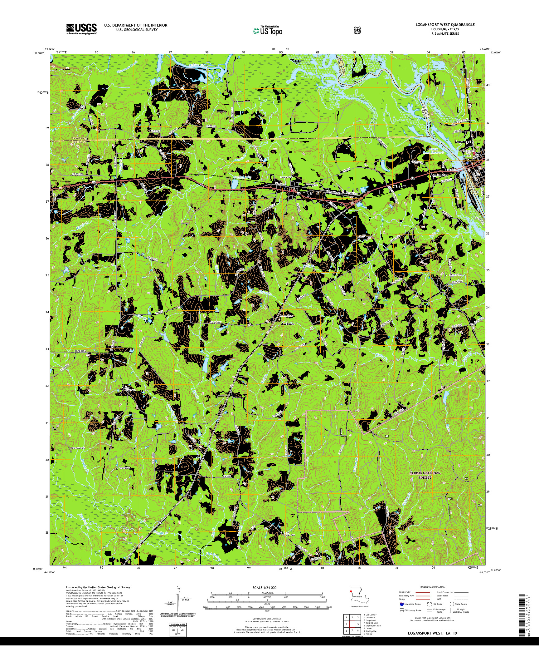USGS US TOPO 7.5-MINUTE MAP FOR LOGANSPORT WEST, LA,TX 2020
