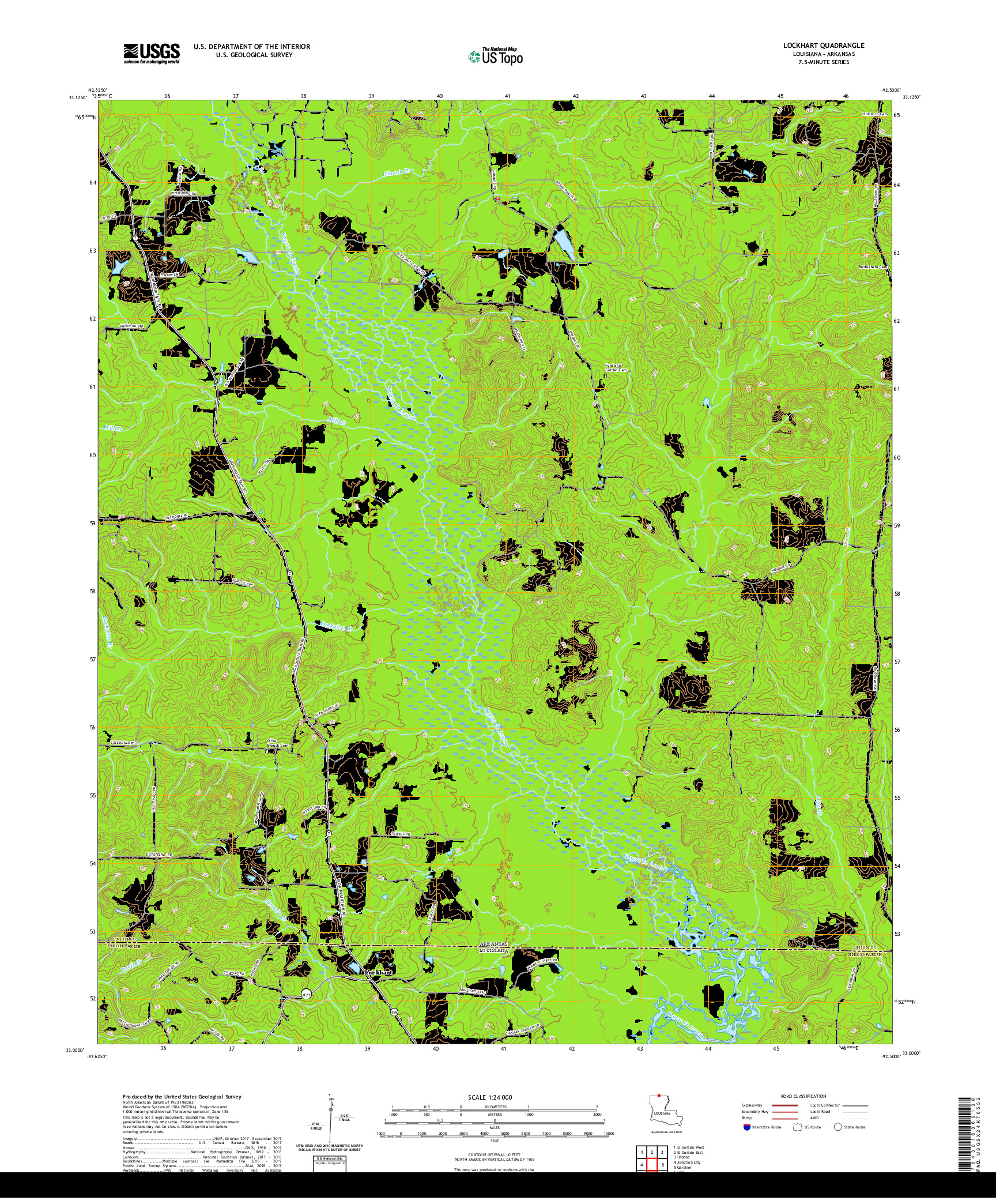 USGS US TOPO 7.5-MINUTE MAP FOR LOCKHART, LA,AR 2020