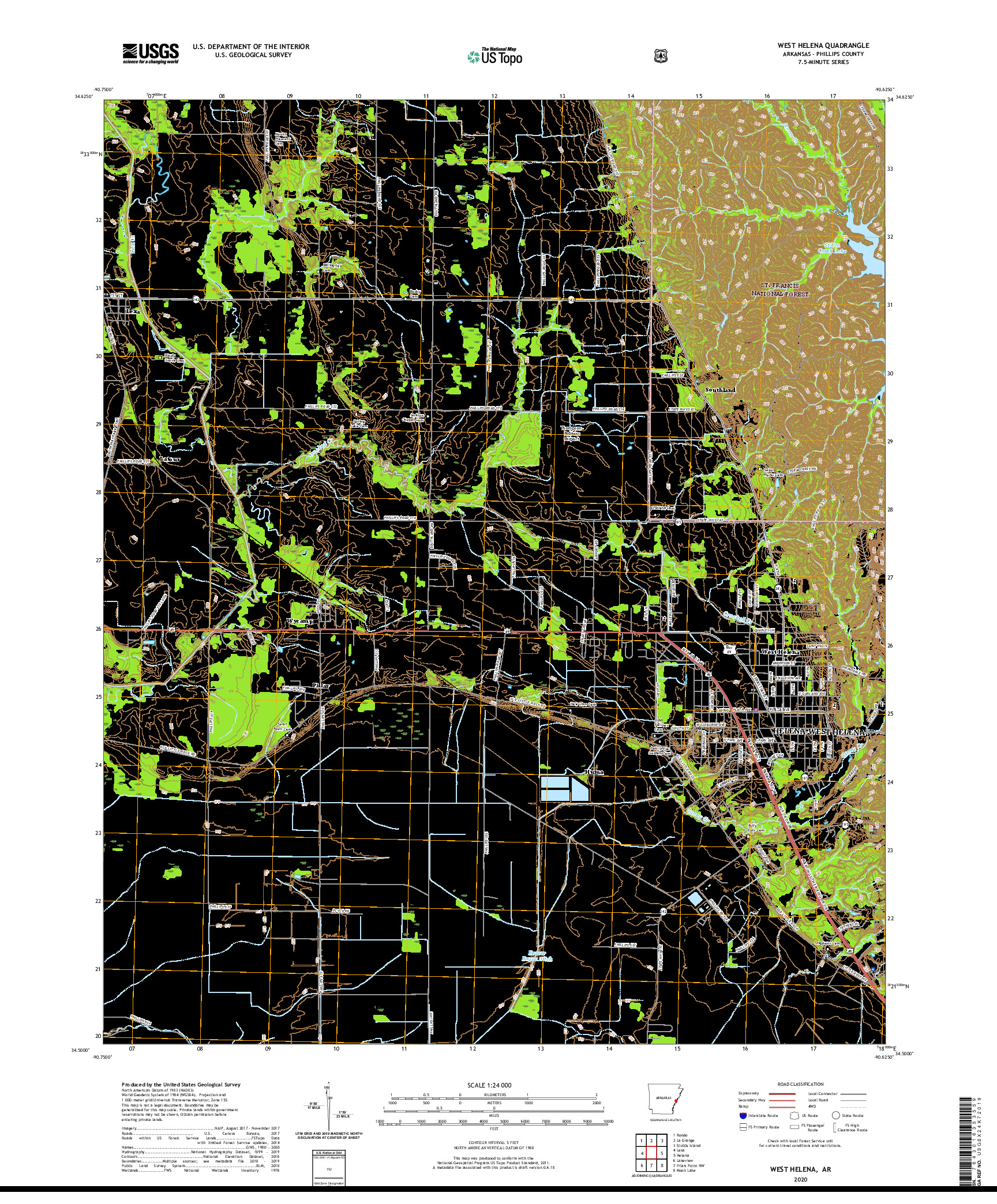 USGS US TOPO 7.5-MINUTE MAP FOR WEST HELENA, AR 2020