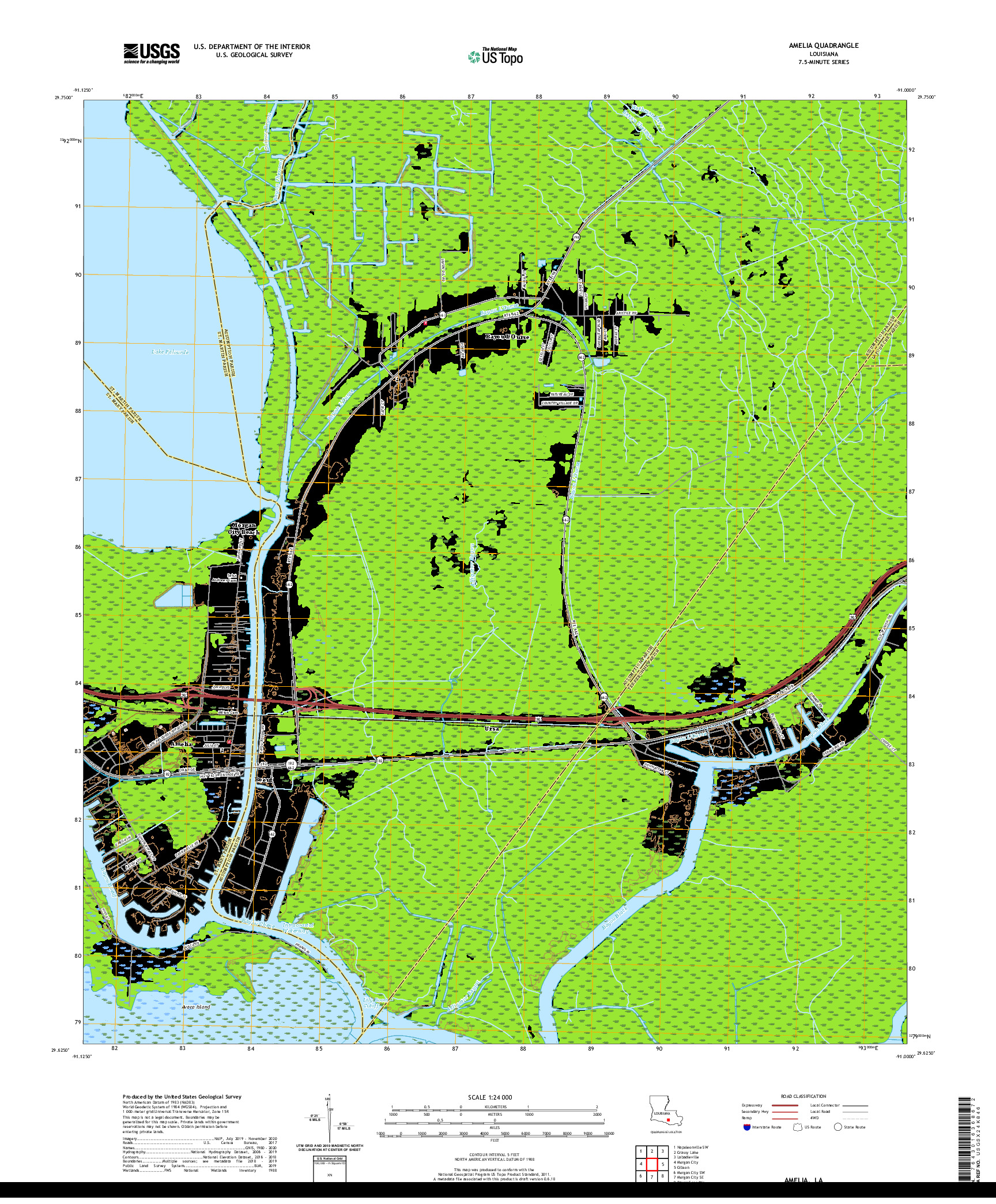 USGS US TOPO 7.5-MINUTE MAP FOR AMELIA, LA 2020