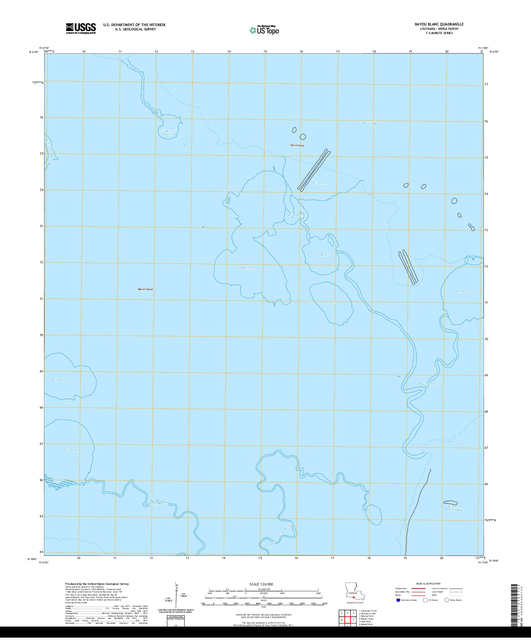 USGS US TOPO 7.5-MINUTE MAP FOR BAYOU BLANC, LA 2020