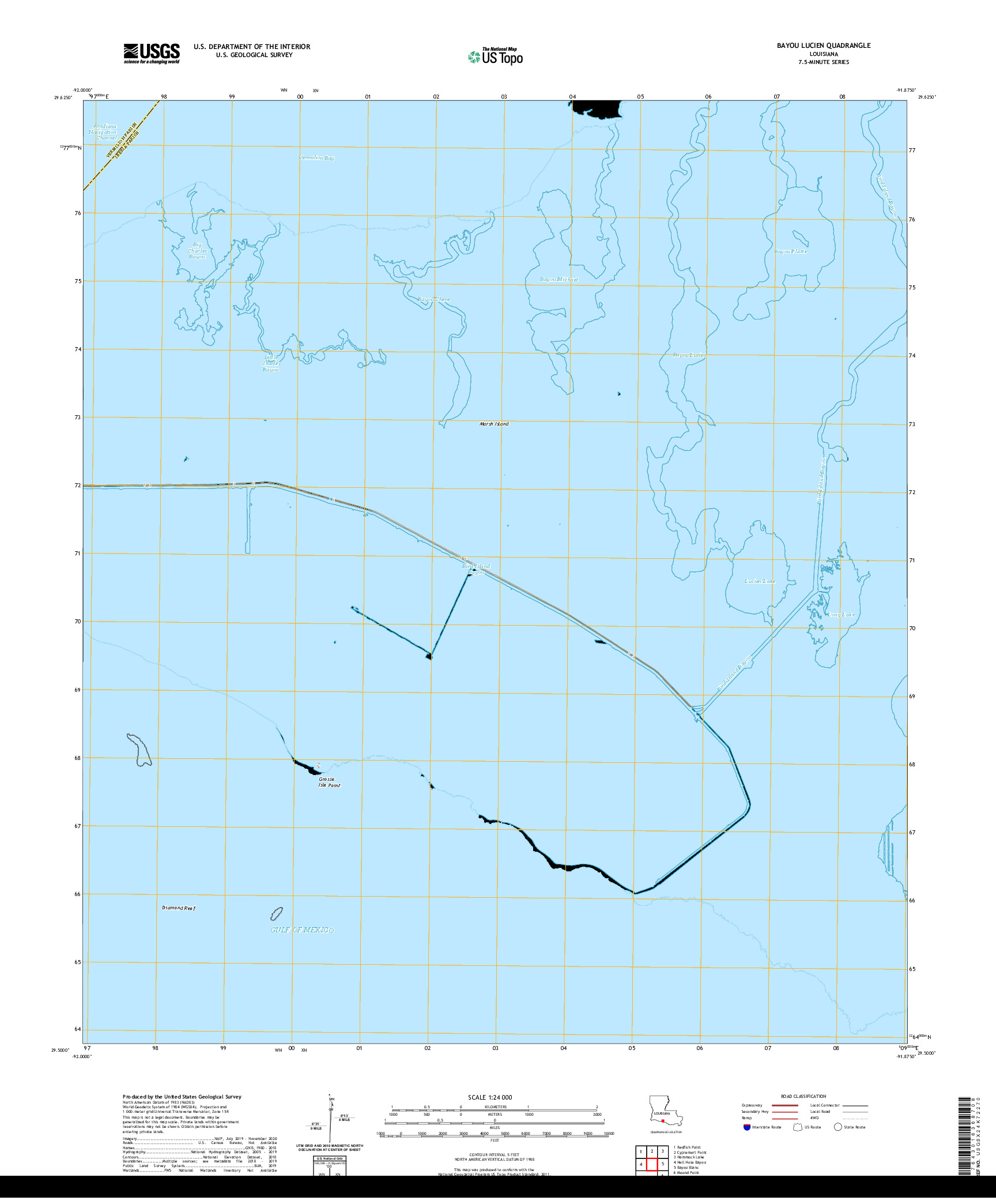 USGS US TOPO 7.5-MINUTE MAP FOR BAYOU LUCIEN, LA 2020