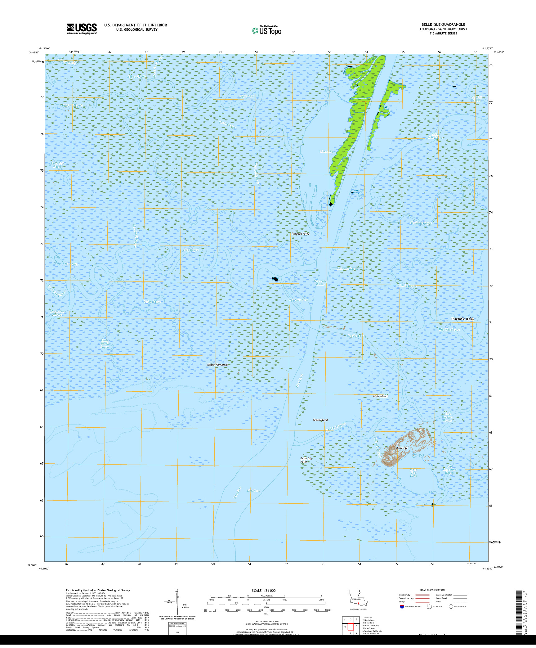 USGS US TOPO 7.5-MINUTE MAP FOR BELLE ISLE, LA 2020