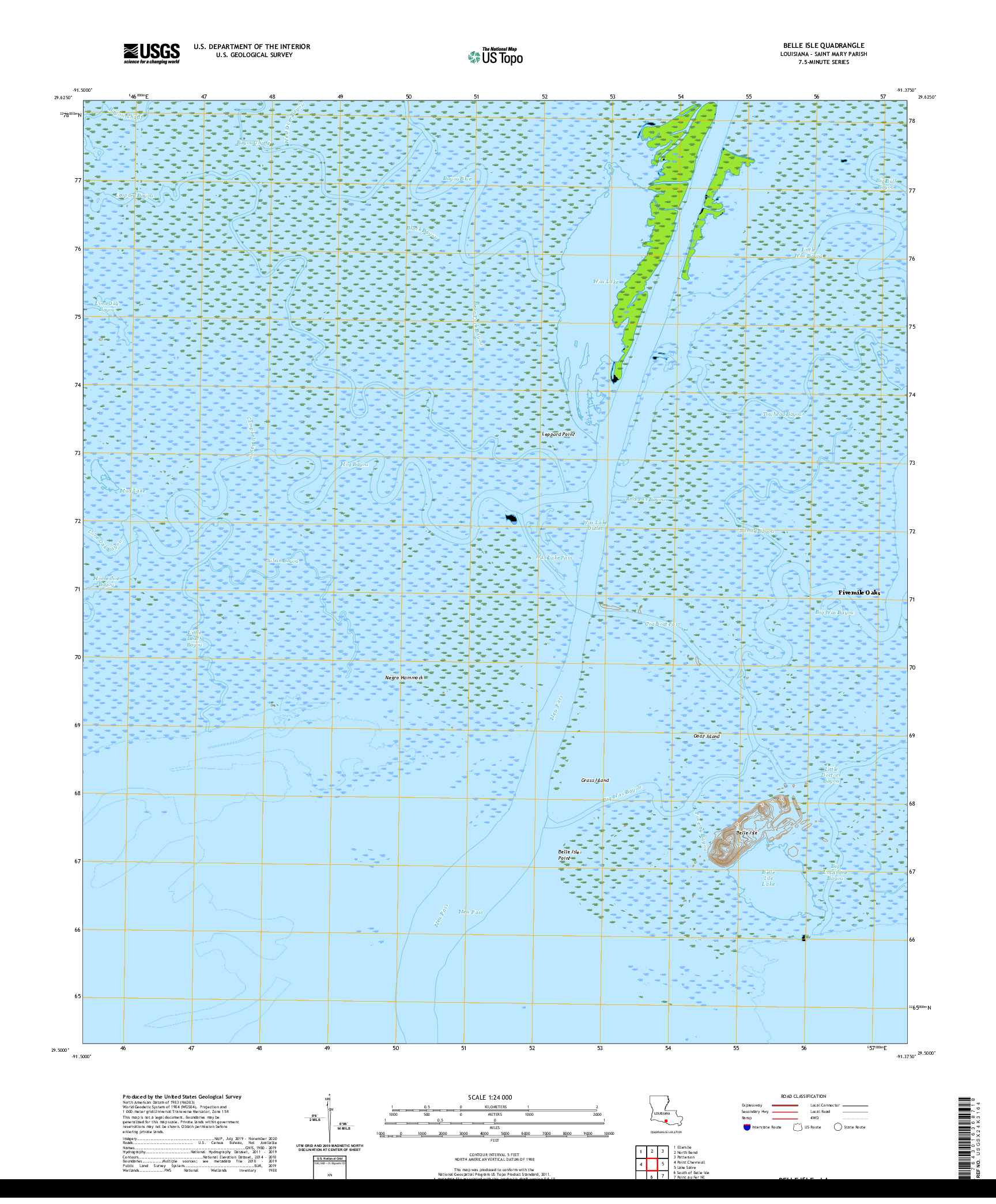 USGS US TOPO 7.5-MINUTE MAP FOR BELLE ISLE, LA 2020