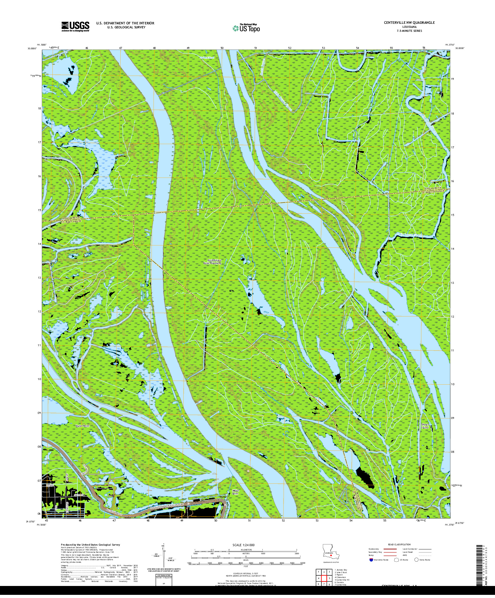 USGS US TOPO 7.5-MINUTE MAP FOR CENTERVILLE NW, LA 2020