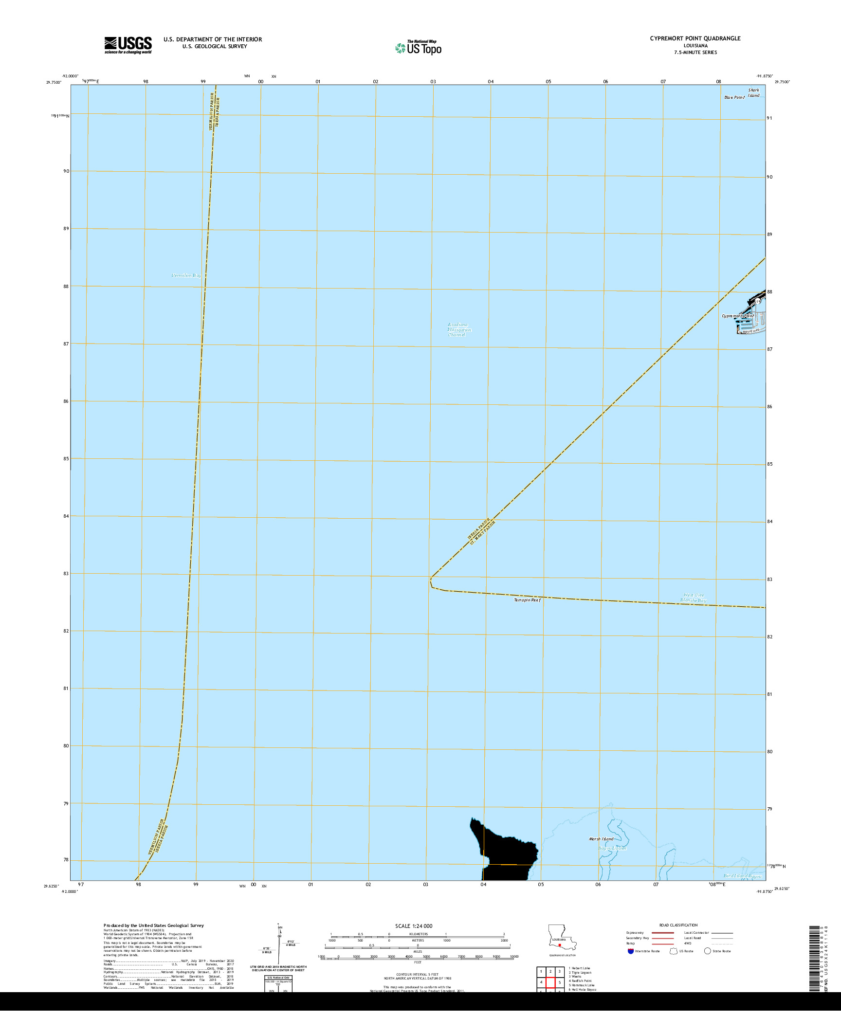 USGS US TOPO 7.5-MINUTE MAP FOR CYPREMORT POINT, LA 2020