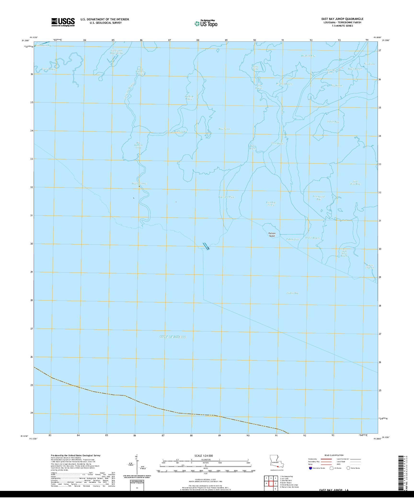 USGS US TOPO 7.5-MINUTE MAP FOR EAST BAY JUNOP, LA 2020