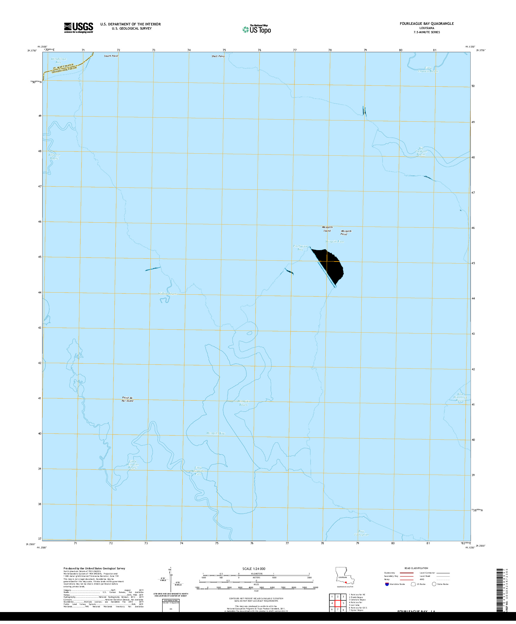 USGS US TOPO 7.5-MINUTE MAP FOR FOURLEAGUE BAY, LA 2020