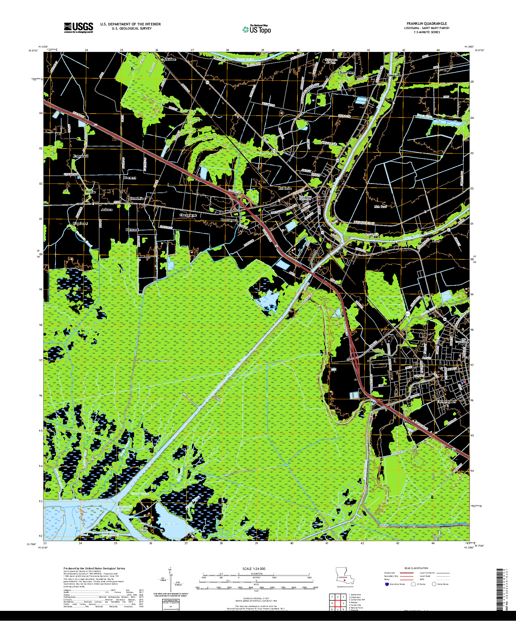 USGS US TOPO 7.5-MINUTE MAP FOR FRANKLIN, LA 2020