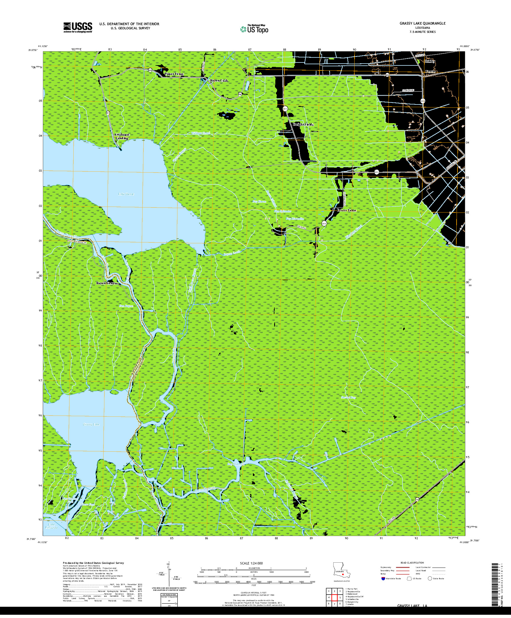 USGS US TOPO 7.5-MINUTE MAP FOR GRASSY LAKE, LA 2020