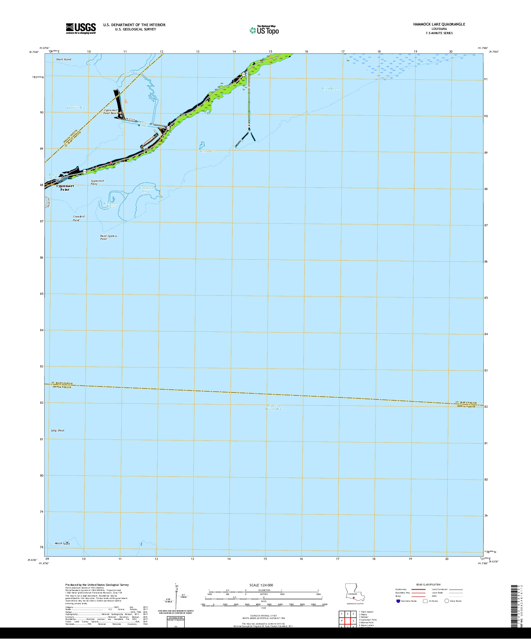 USGS US TOPO 7.5-MINUTE MAP FOR HAMMOCK LAKE, LA 2020