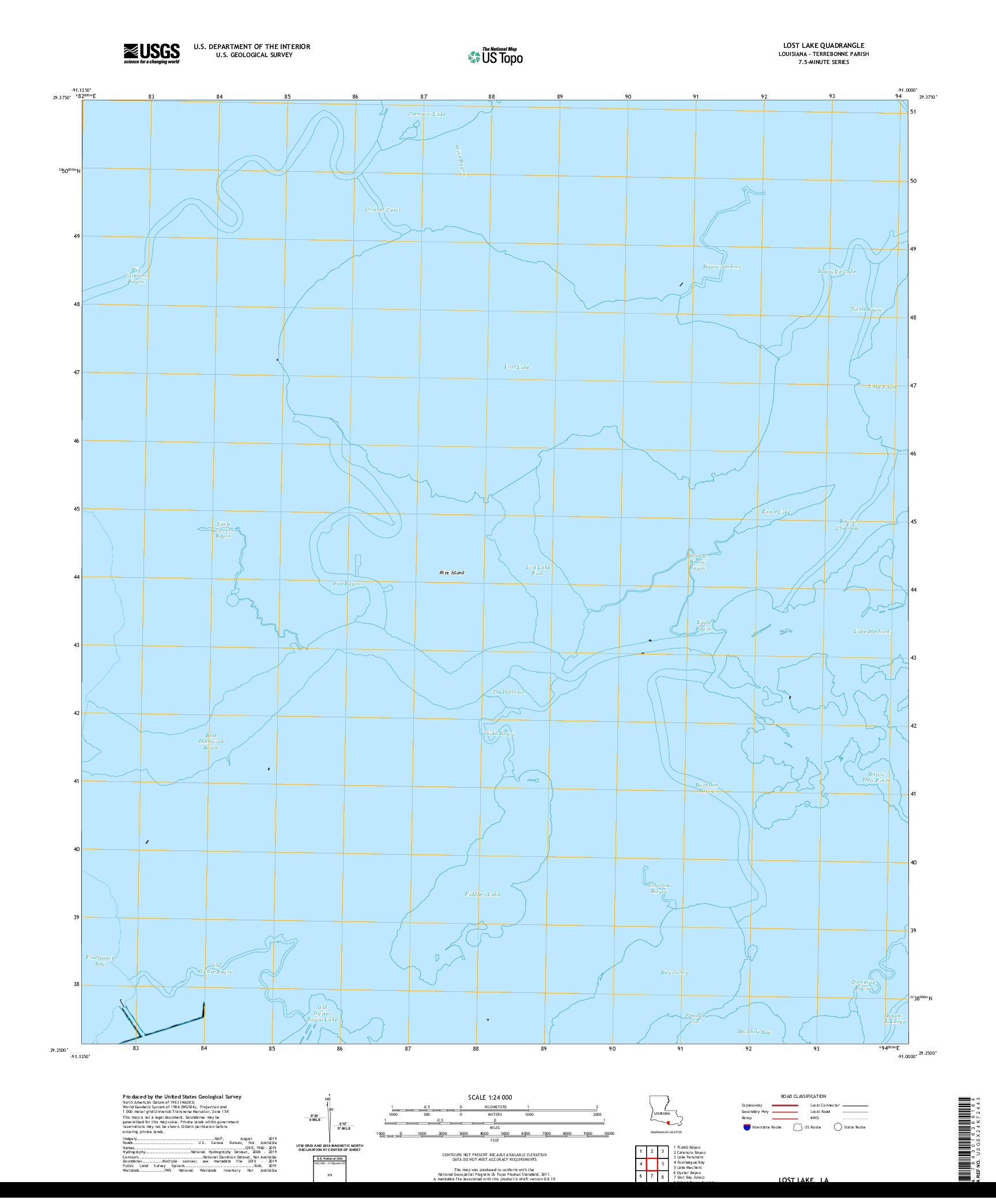 USGS US TOPO 7.5-MINUTE MAP FOR LOST LAKE, LA 2020