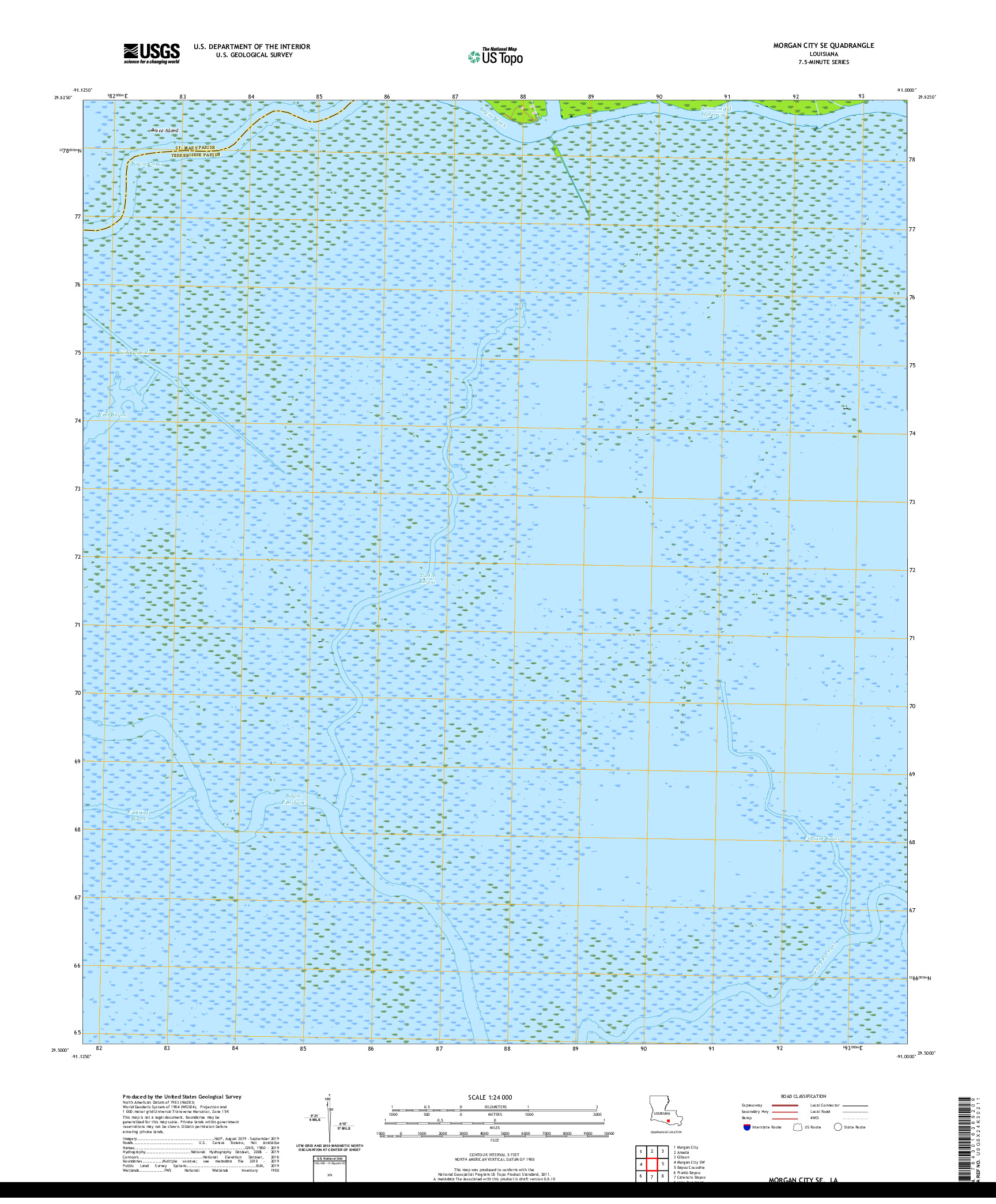 USGS US TOPO 7.5-MINUTE MAP FOR MORGAN CITY SE, LA 2020