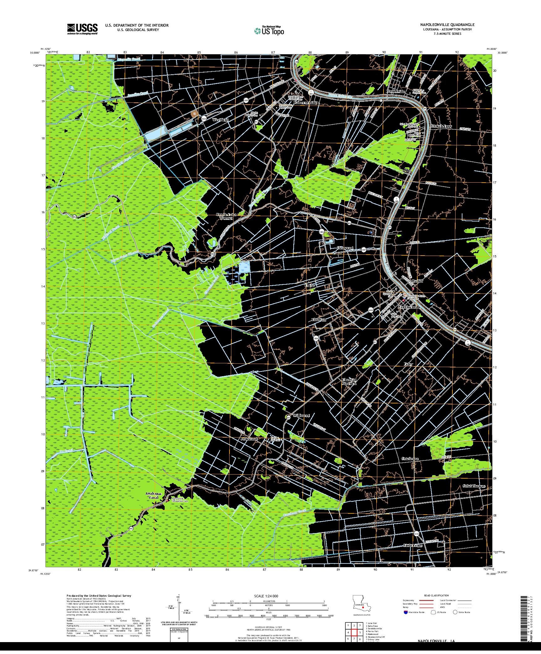USGS US TOPO 7.5-MINUTE MAP FOR NAPOLEONVILLE, LA 2020