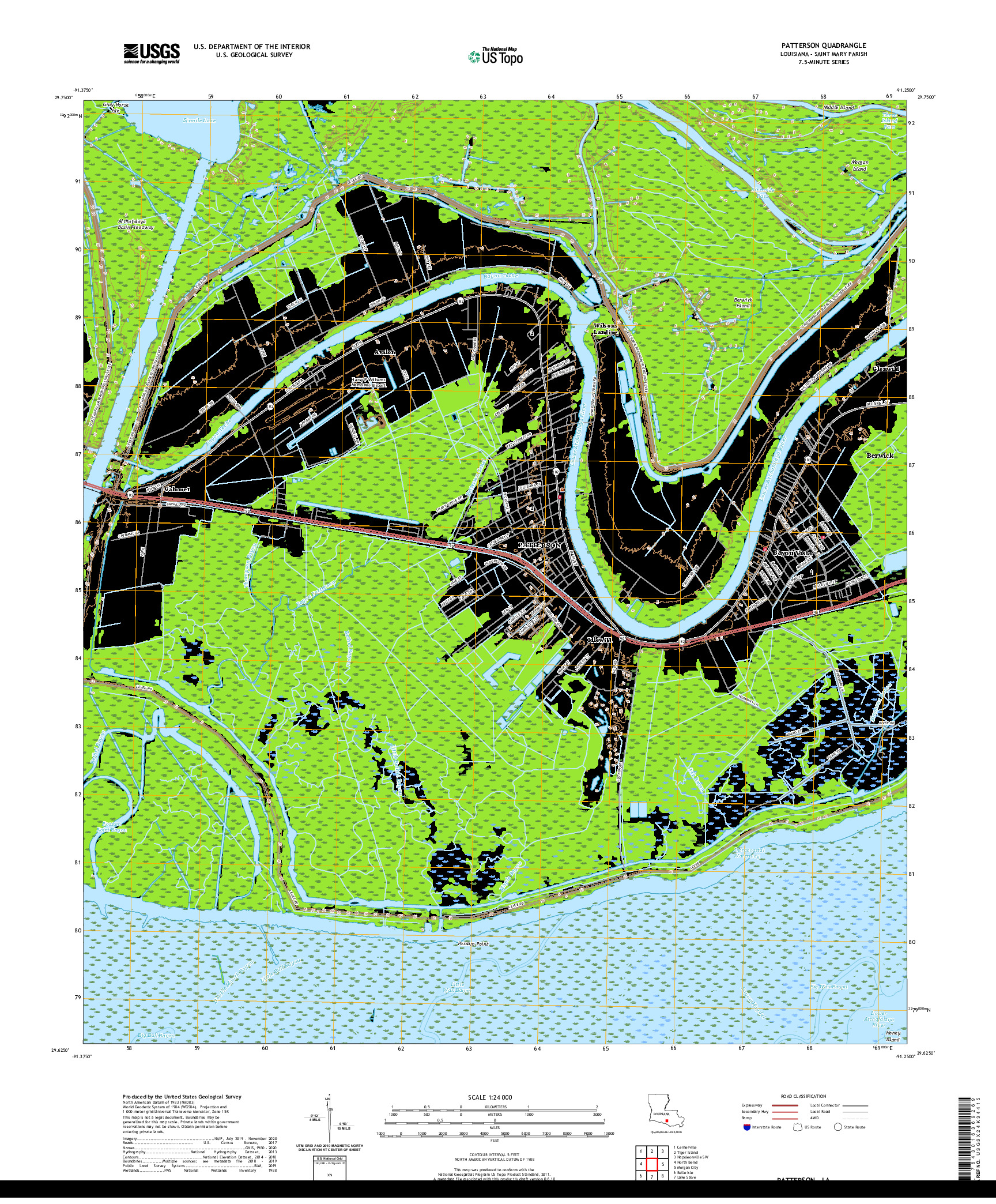 USGS US TOPO 7.5-MINUTE MAP FOR PATTERSON, LA 2020