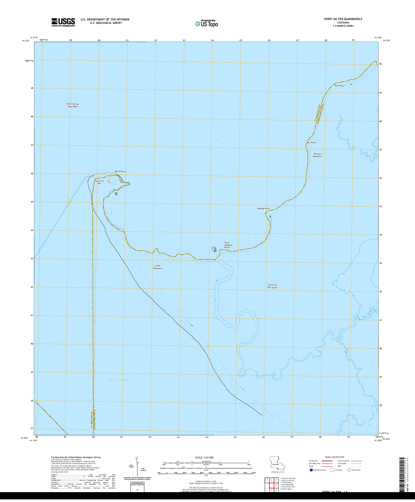 USGS US TOPO 7.5-MINUTE MAP FOR POINT AU FER, LA 2020