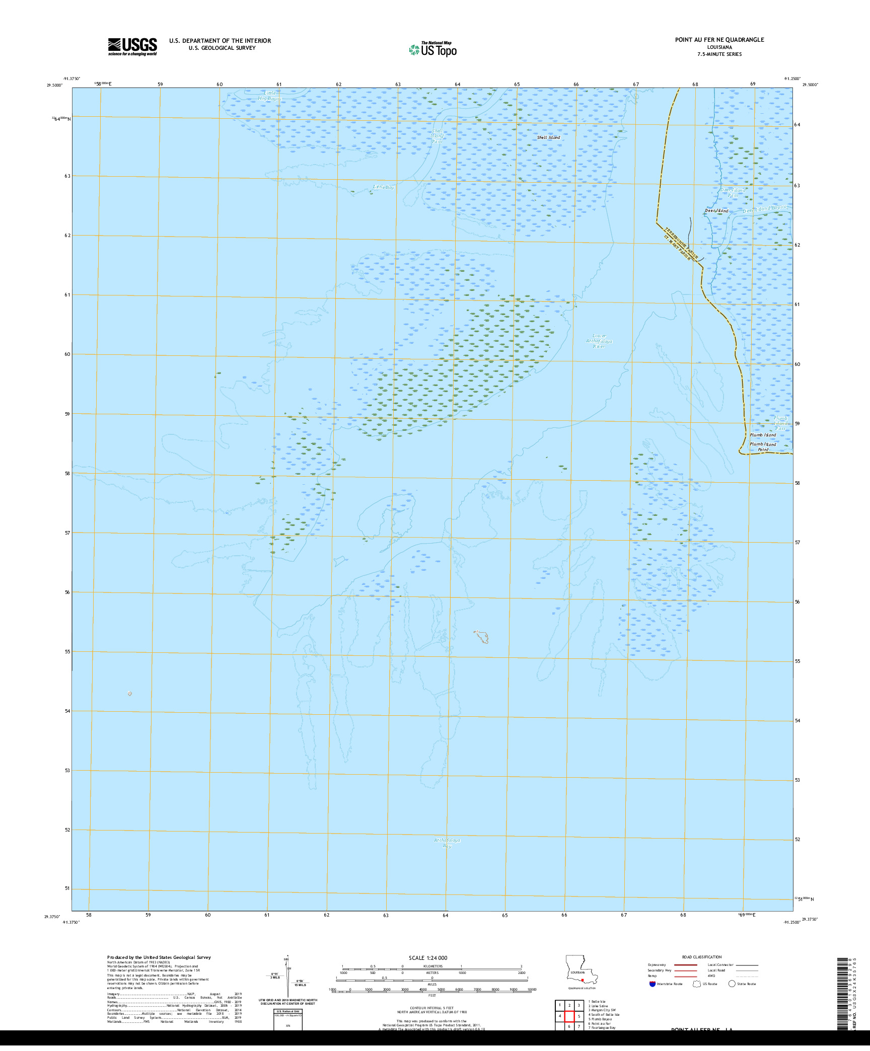 USGS US TOPO 7.5-MINUTE MAP FOR POINT AU FER NE, LA 2020