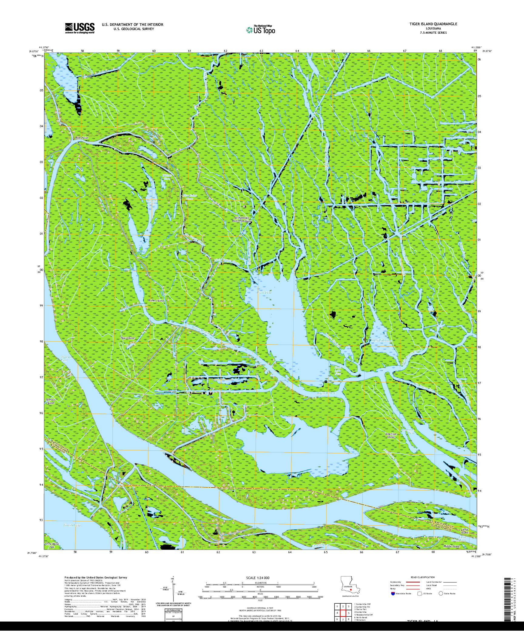 USGS US TOPO 7.5-MINUTE MAP FOR TIGER ISLAND, LA 2020