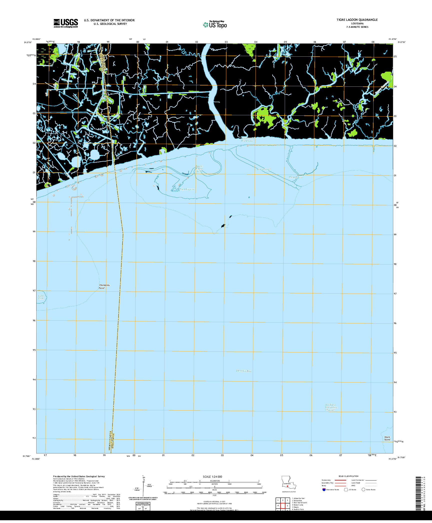 USGS US TOPO 7.5-MINUTE MAP FOR TIGRE LAGOON, LA 2020
