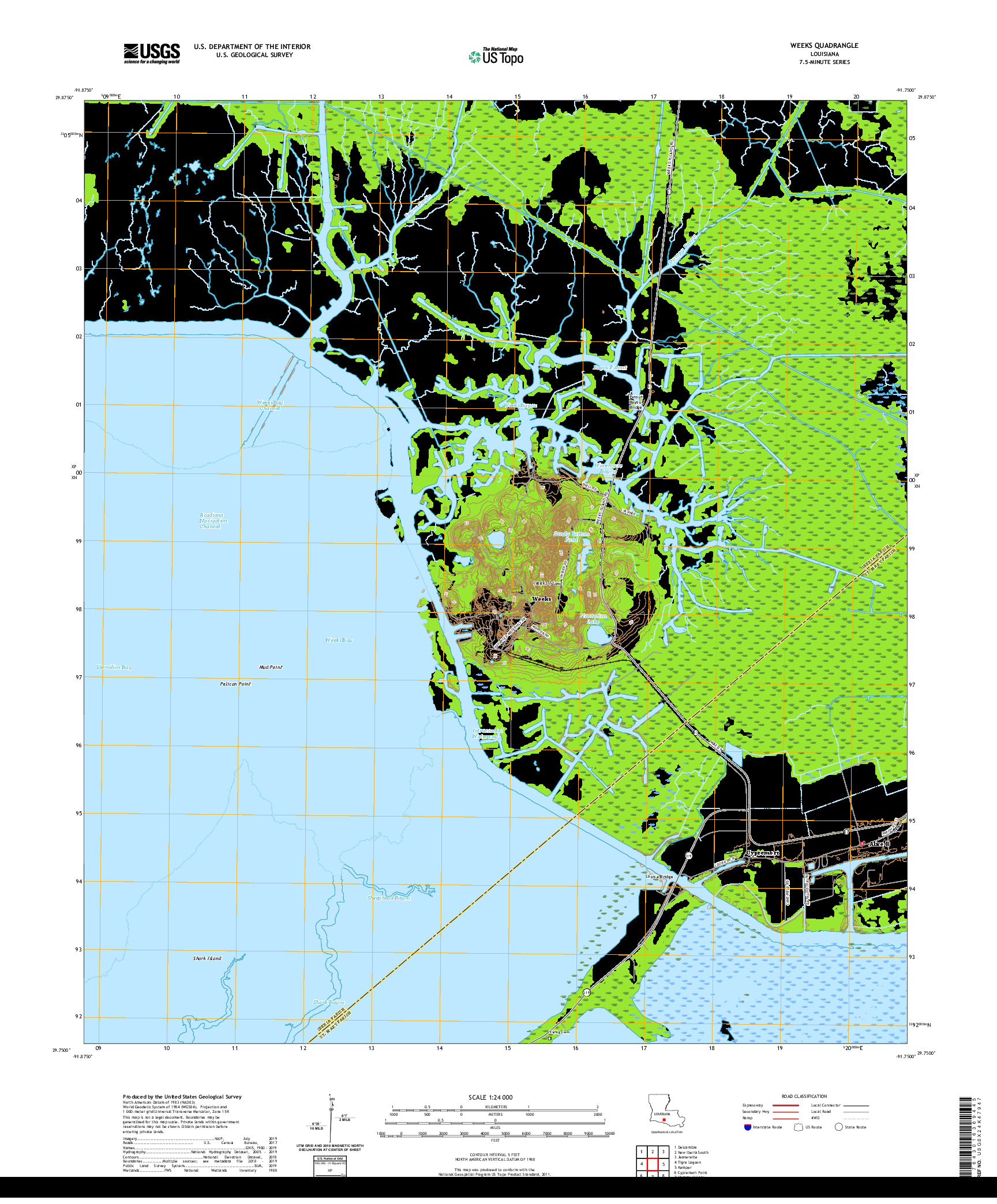 USGS US TOPO 7.5-MINUTE MAP FOR WEEKS, LA 2020