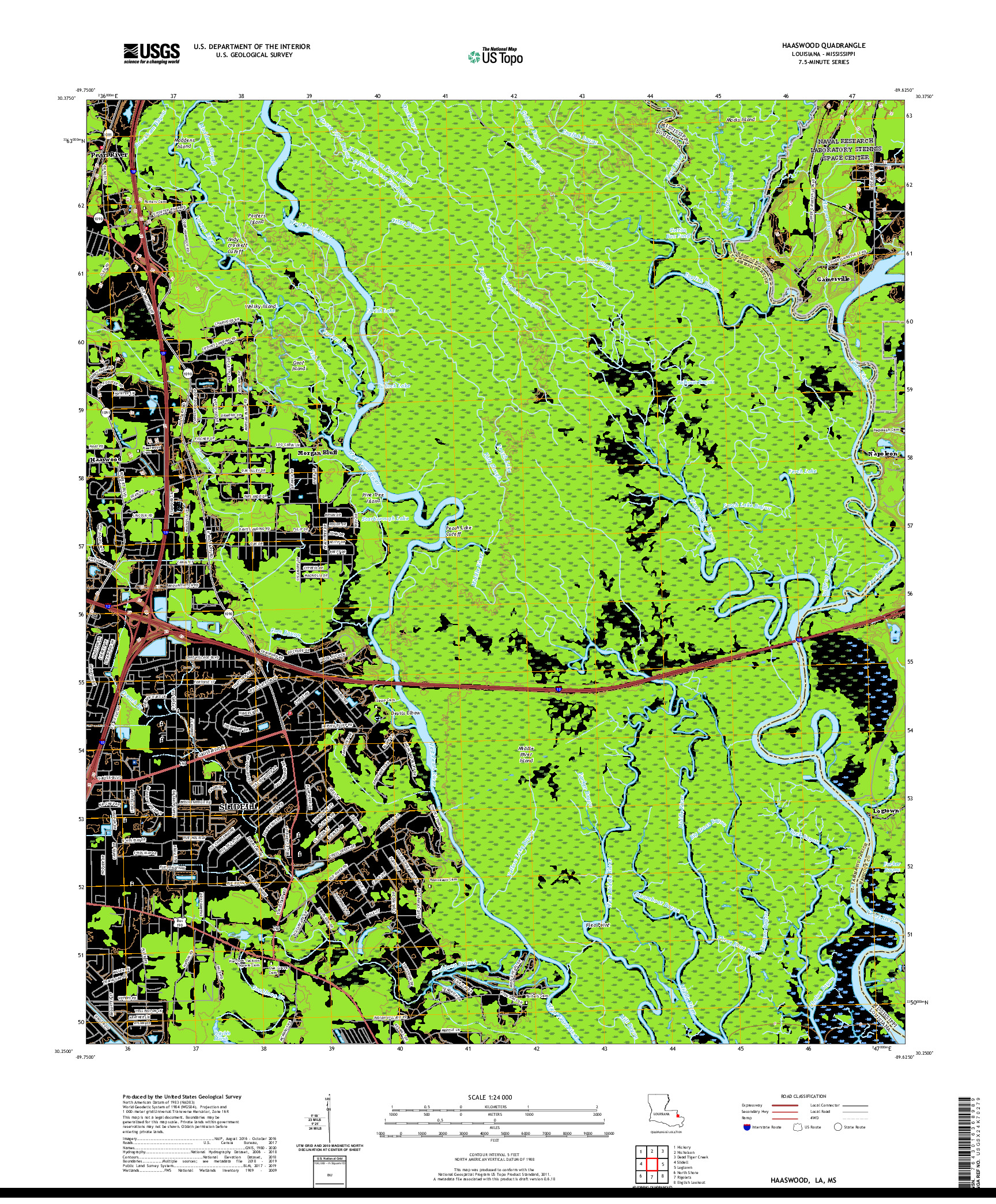 USGS US TOPO 7.5-MINUTE MAP FOR HAASWOOD, LA,MS 2020