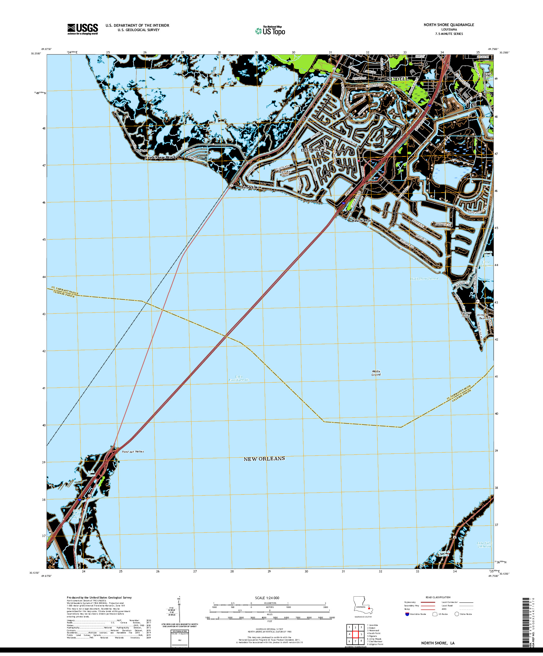 USGS US TOPO 7.5-MINUTE MAP FOR NORTH SHORE, LA 2020