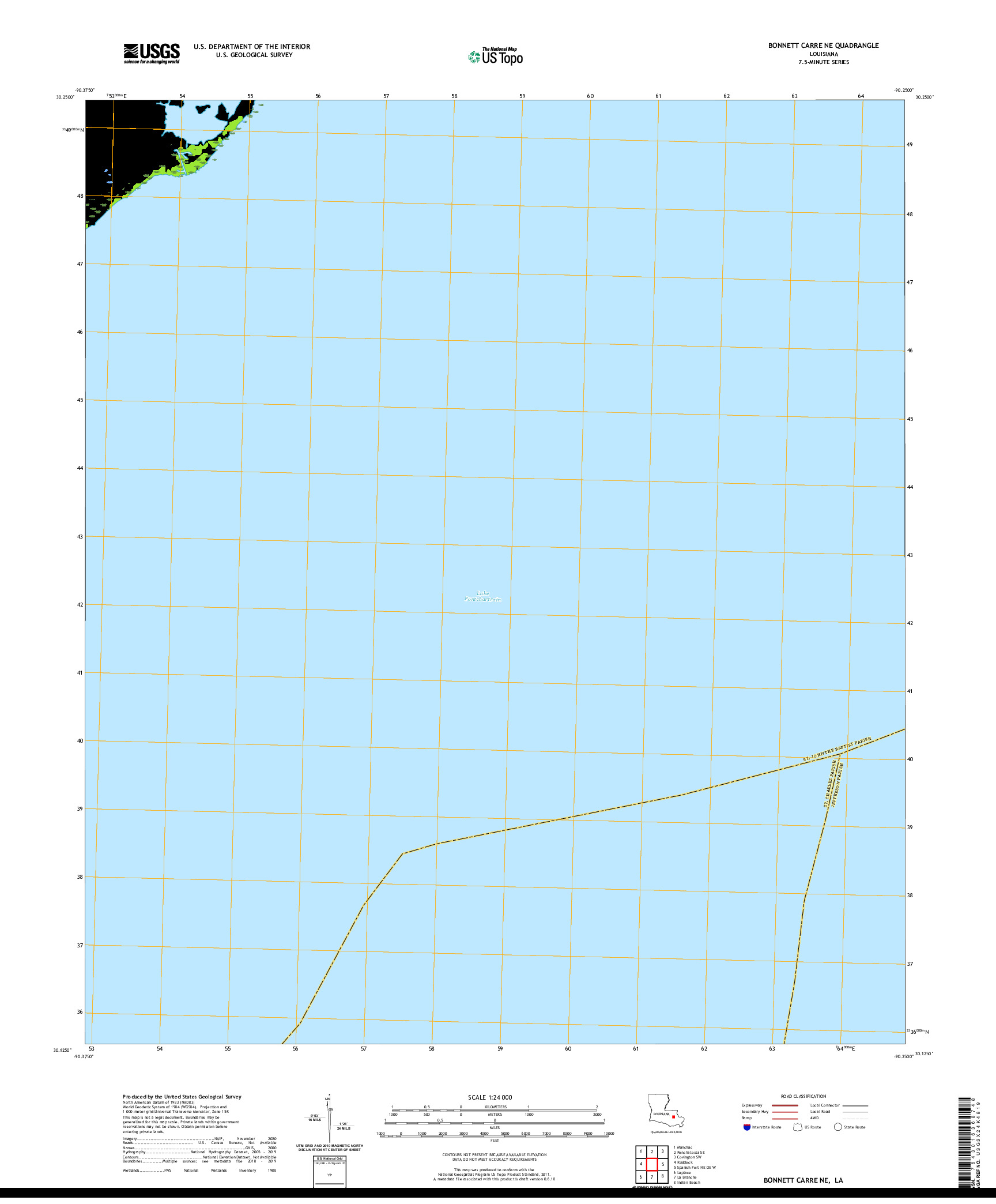 USGS US TOPO 7.5-MINUTE MAP FOR BONNETT CARRE NE, LA 2020