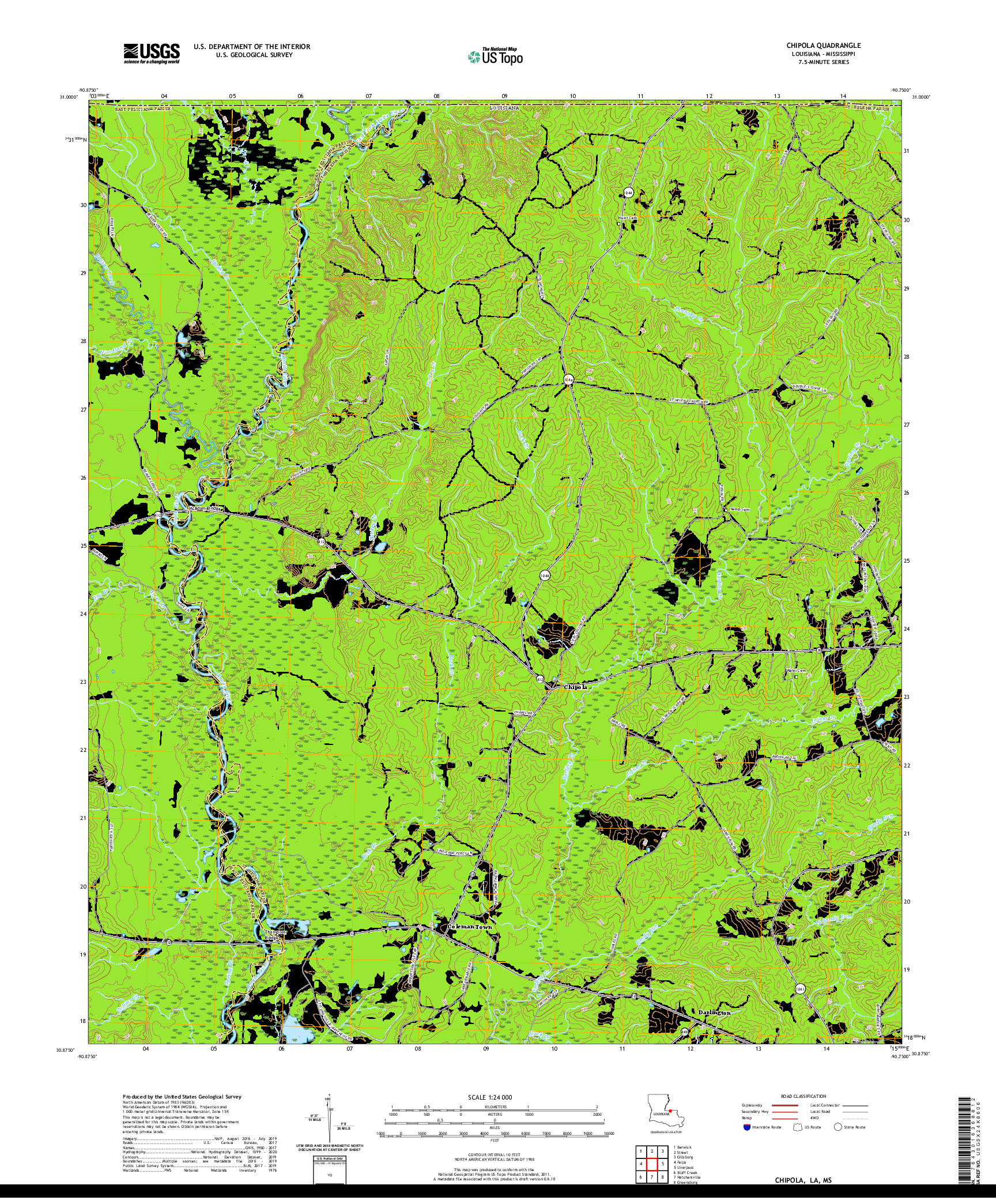 USGS US TOPO 7.5-MINUTE MAP FOR CHIPOLA, LA,MS 2020