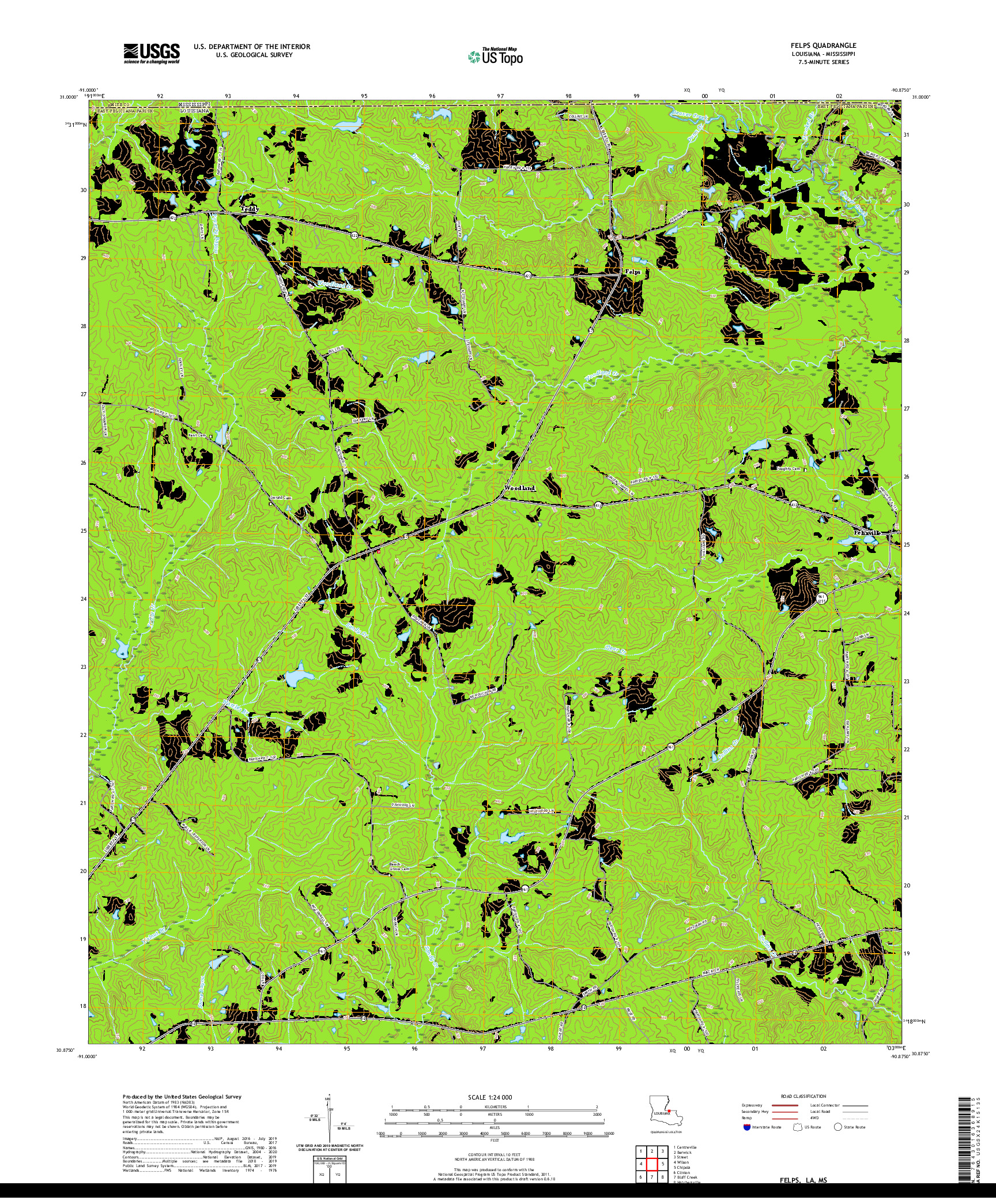 USGS US TOPO 7.5-MINUTE MAP FOR FELPS, LA,MS 2020