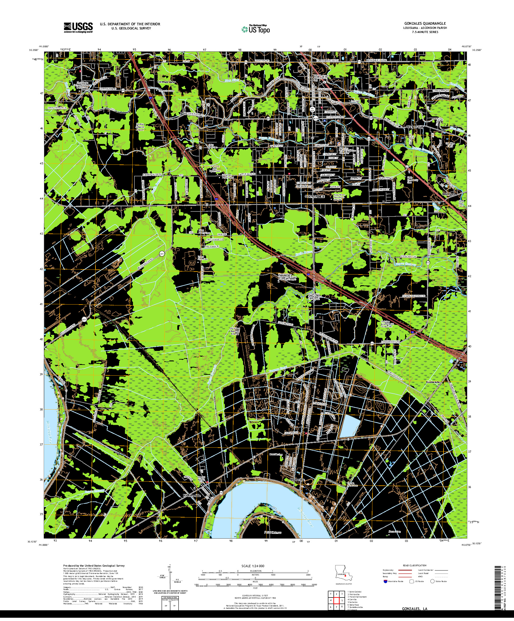 USGS US TOPO 7.5-MINUTE MAP FOR GONZALES, LA 2020