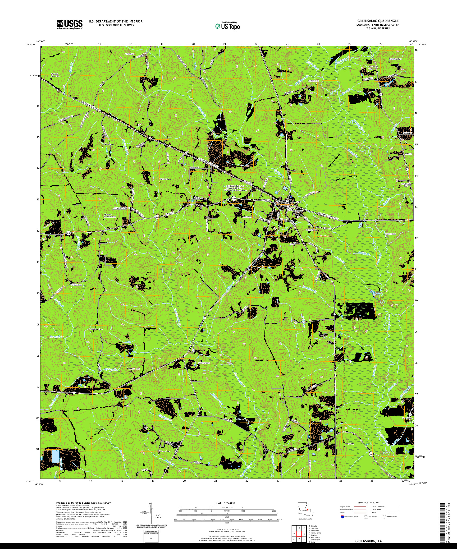 USGS US TOPO 7.5-MINUTE MAP FOR GREENSBURG, LA 2020